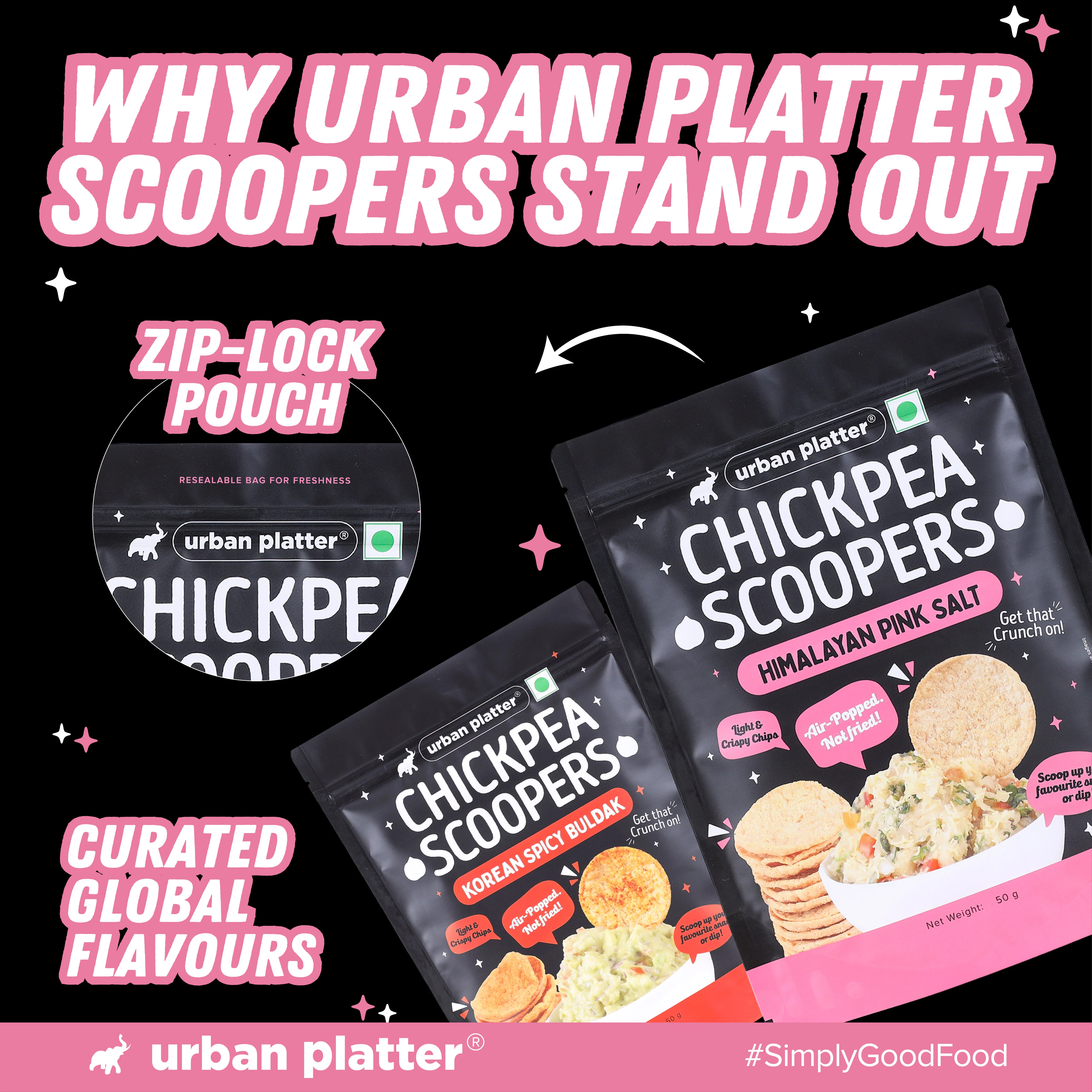 Chickpea Scoopers - Himalayan Pink Salt, 50g (Popped Chips | Lightly Salted | Air Popped, Not Fried) - Image 7