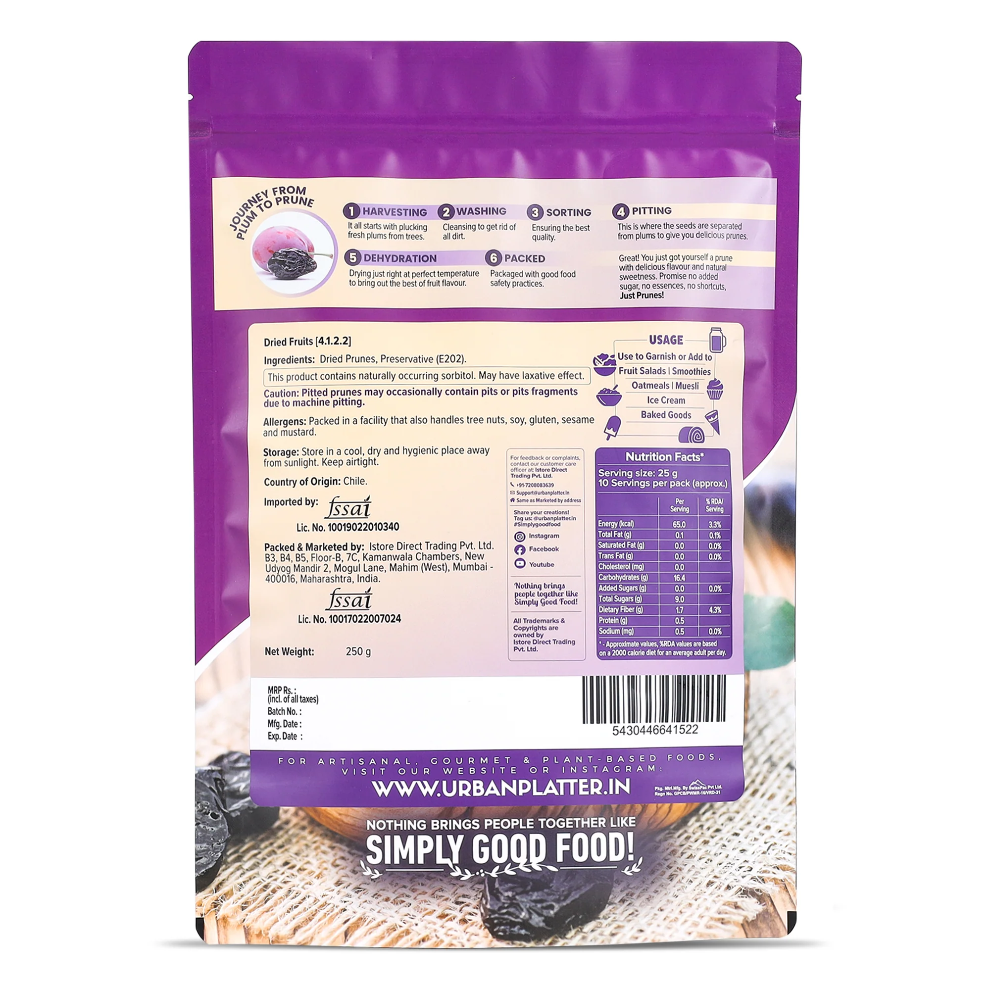 Chilean Prunes, 250g (Whole Dried Pitted Prunes | Dried Plums | Unsweetened) - Image 2