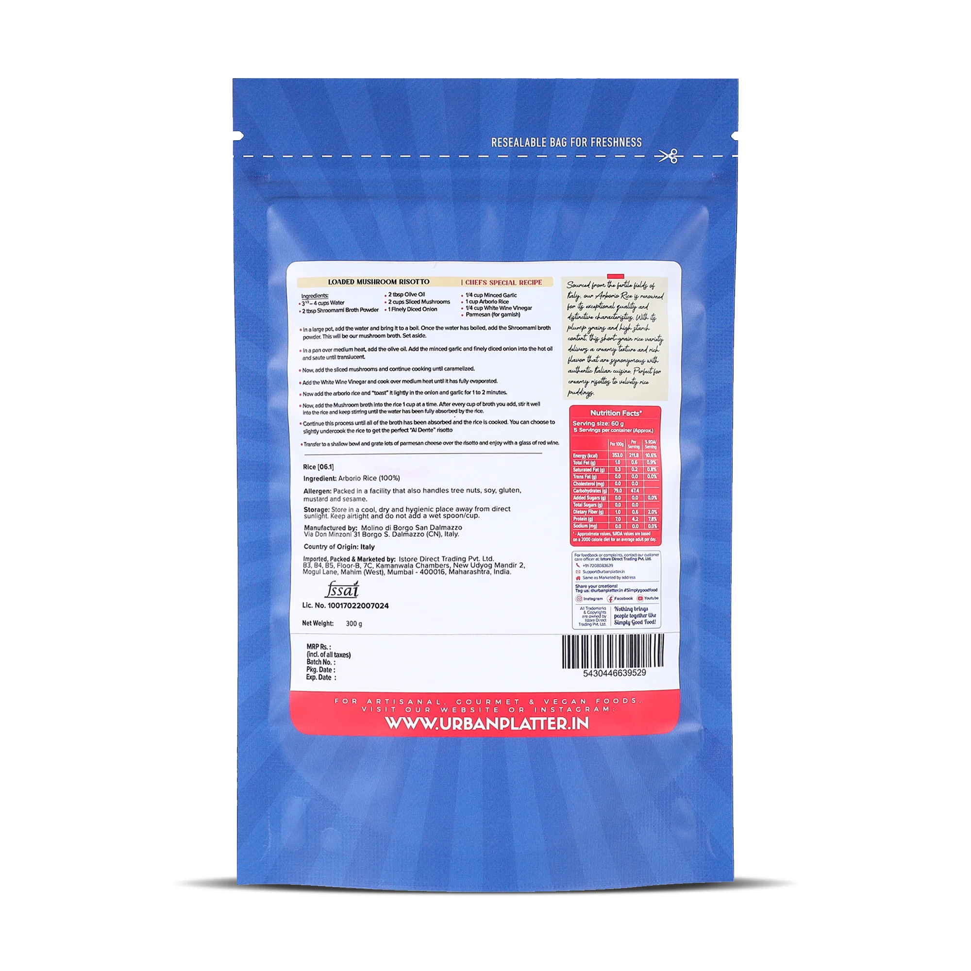 Classic Italian Arborio Rice, 300g (Risotto Rice | Short Grain Rice | Starchy and Chewy) - Image 2