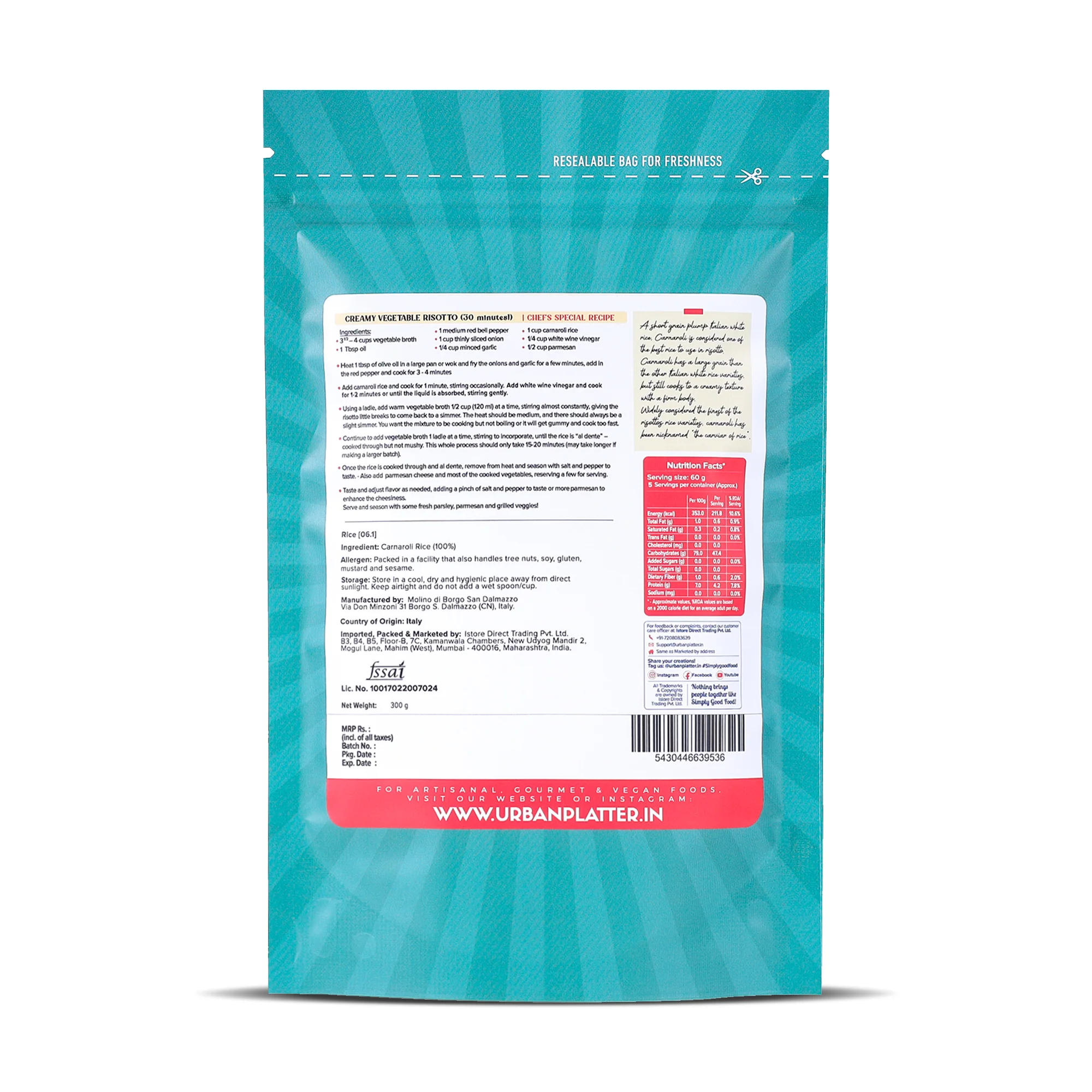 Classic Italian Carnaroli Rice, 300g (Medium Grain Rice | Firm and Starchy | Risotto Rice) - Image 2