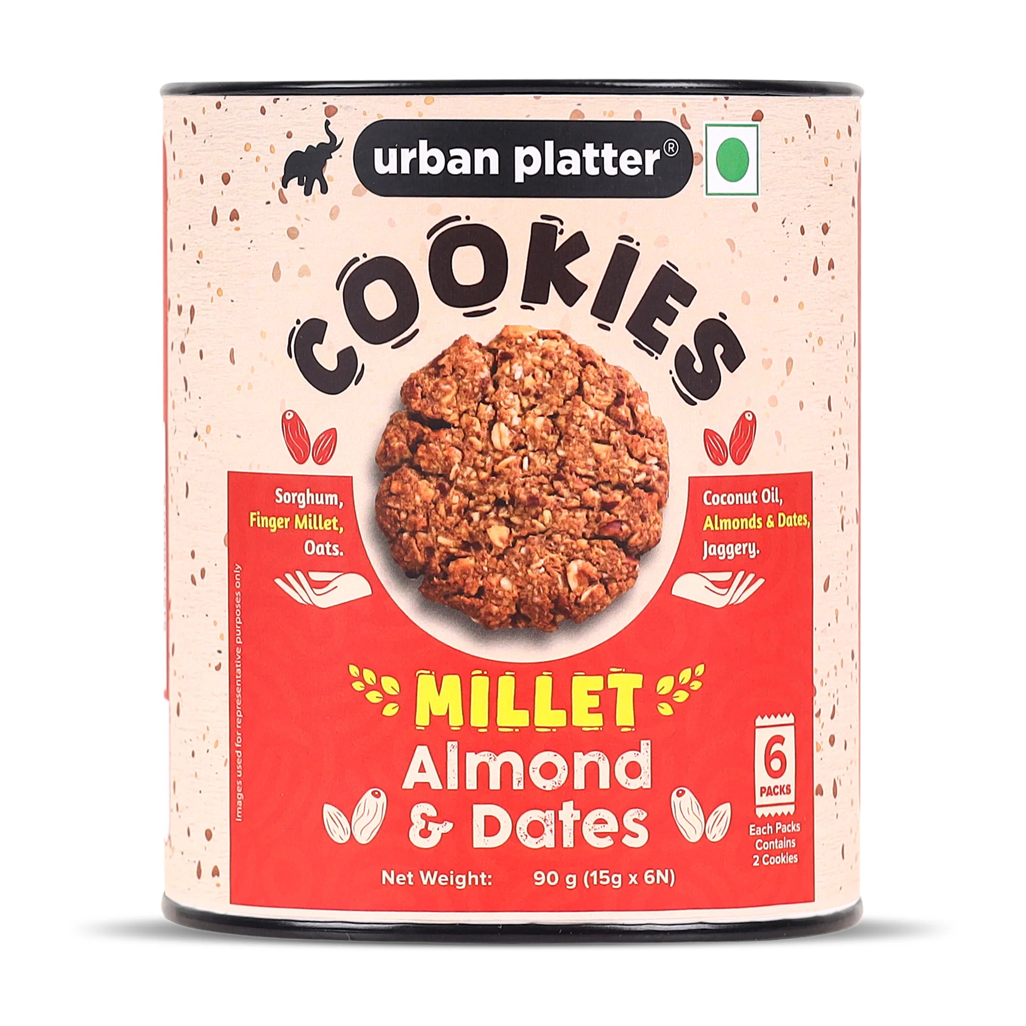 Millet Date and Almond Cookies, 90g (15g x 6N) (Made with Millets & Oats | Gluten-free | Refined Sugar-free | Preservative-free )