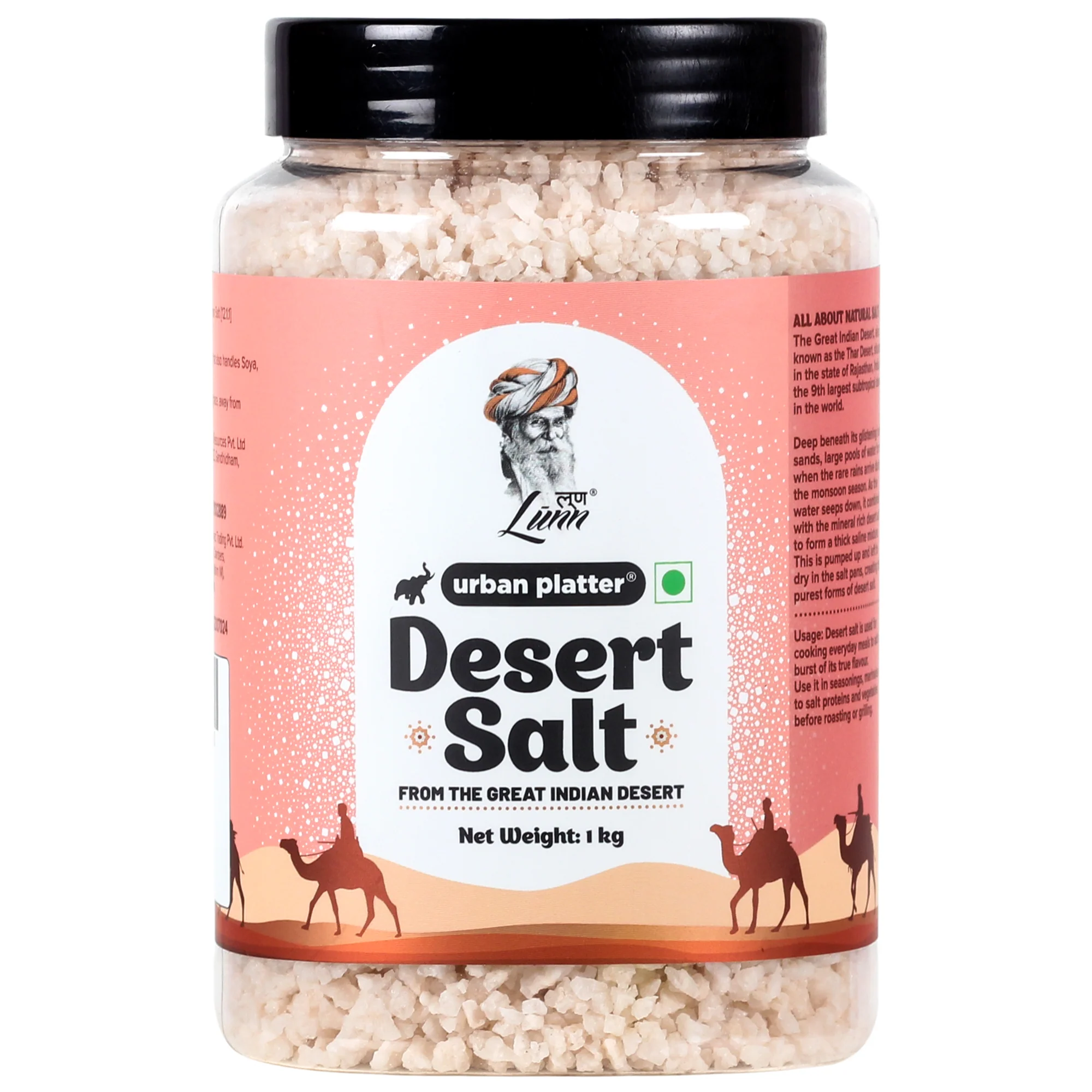 Desert Salt, 1Kg (Powdered By Lunn | Naturally Harvest | Sparkling White Crystals | Longer Dried Salt)