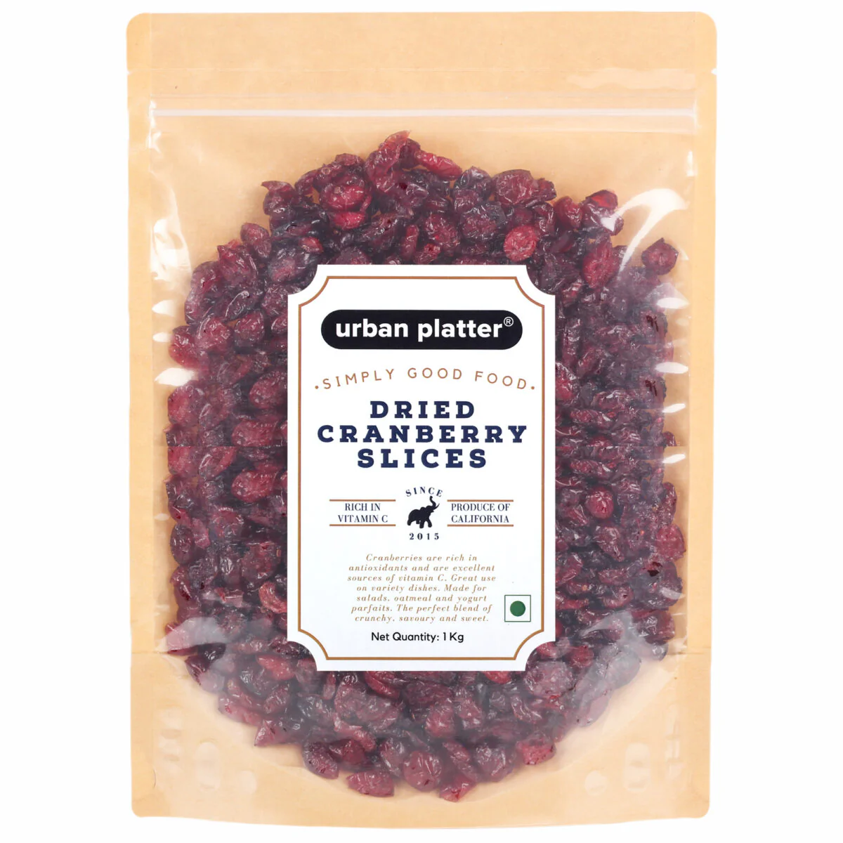 Dried Sliced Cranberries, 1Kg (Product of USA | Tart & Sweet | Enjoy as Snack | Source of Antioxidants)