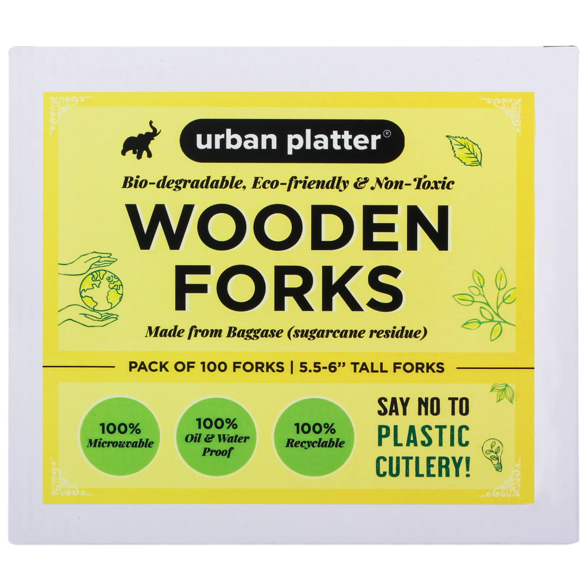 Eco-Friendly Wooden Disposable Forks, [Pack of 100, Food-Grade and Made with Bagasse]
