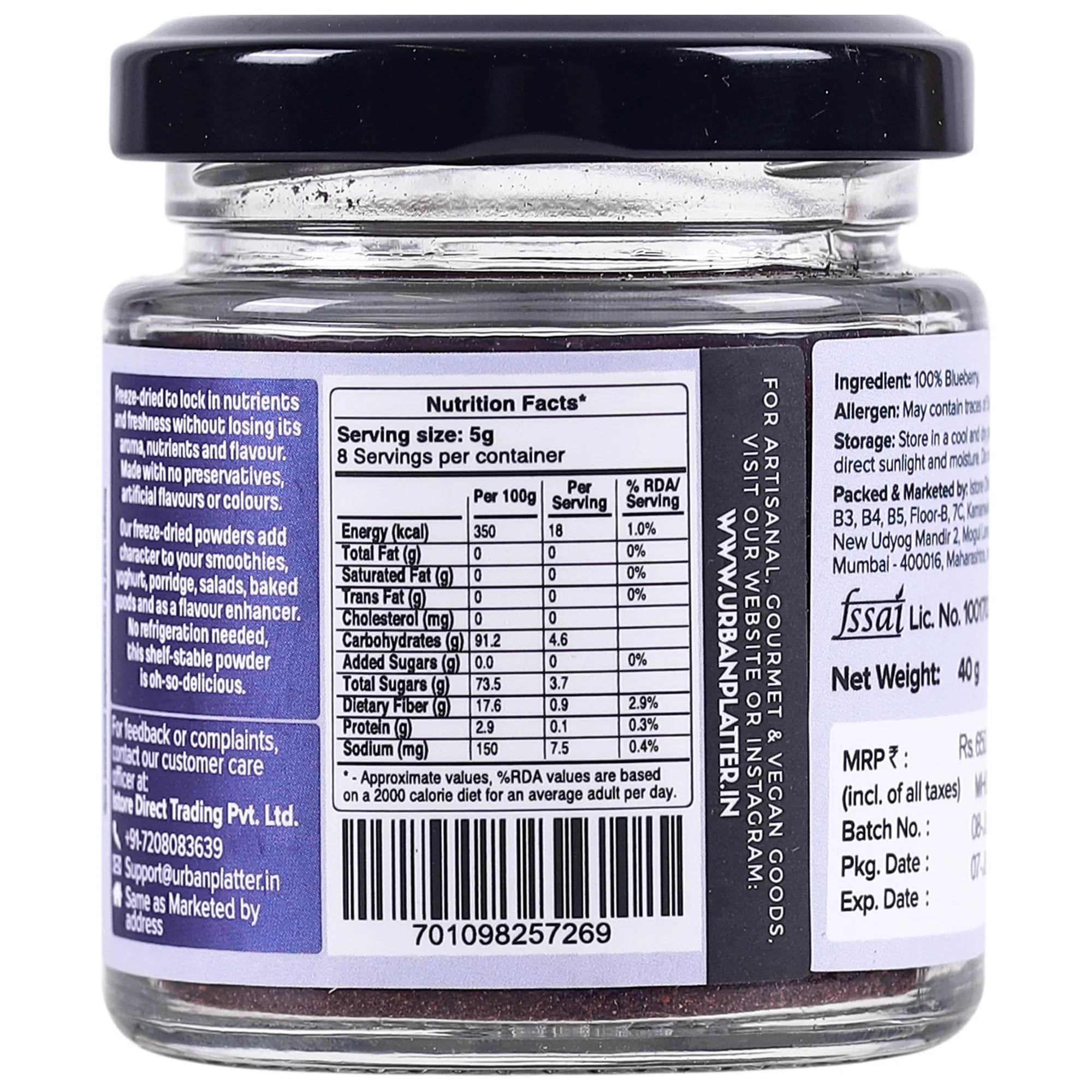 Freeze Dried Blueberry Powder, 40g - Image 3