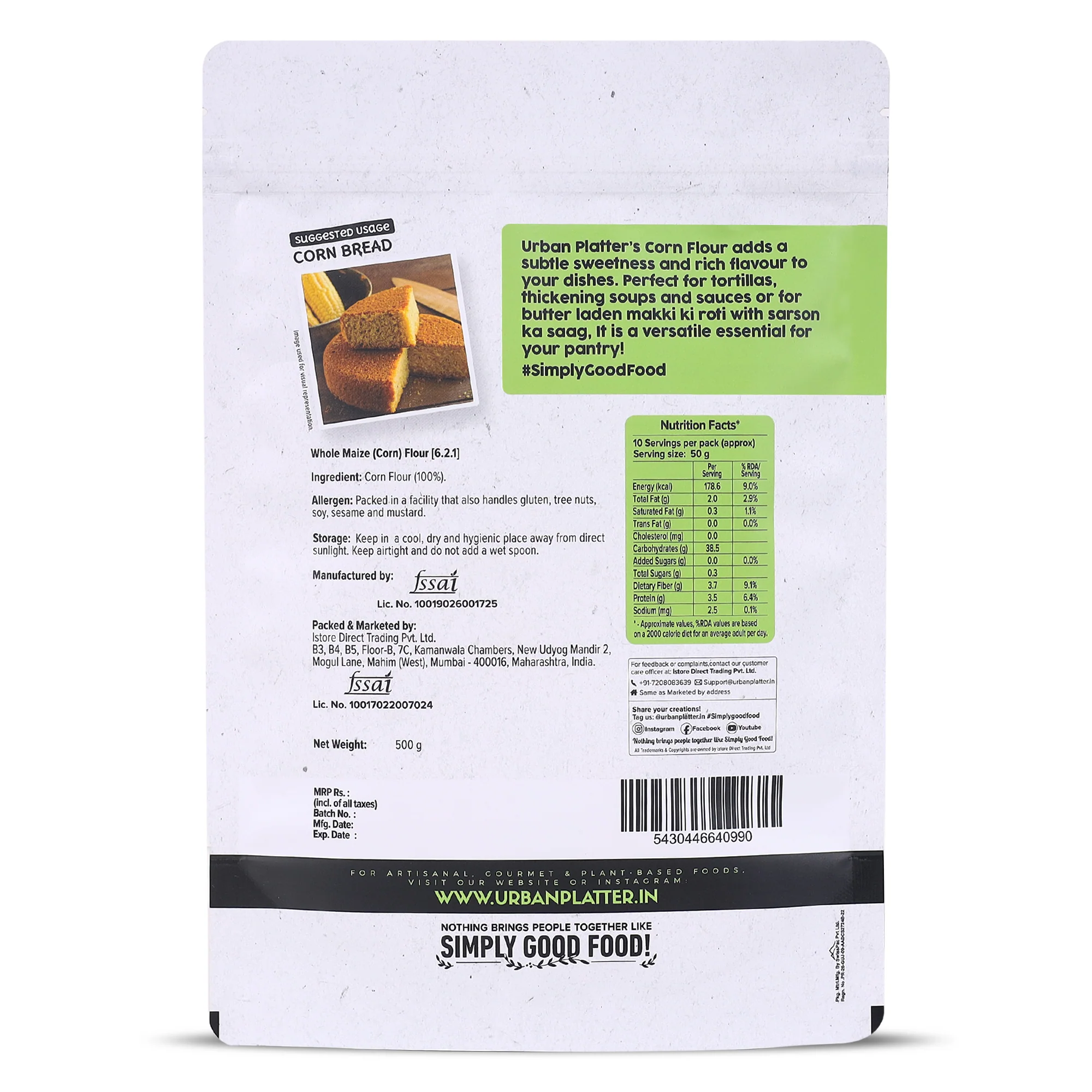 Golden Corn Flour, 500g (Stone-Ground Makka Atta, Naturally Gluten-free, Made from Whole Corn) - Image 2