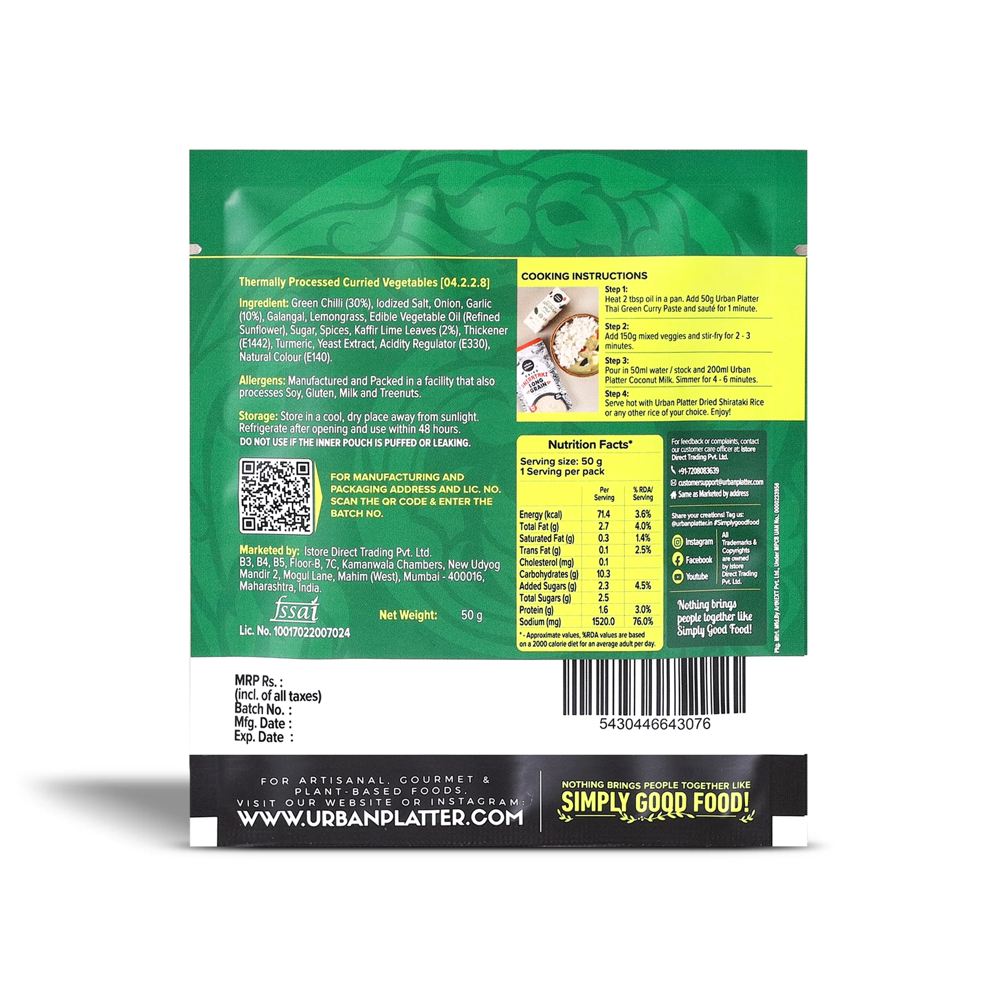 Green Thai Curry Paste, 50g (Plant-Based | Mildly Spicy | Serves 2-3 | Free from Preservatives, Colours, Flavours) - Image 2