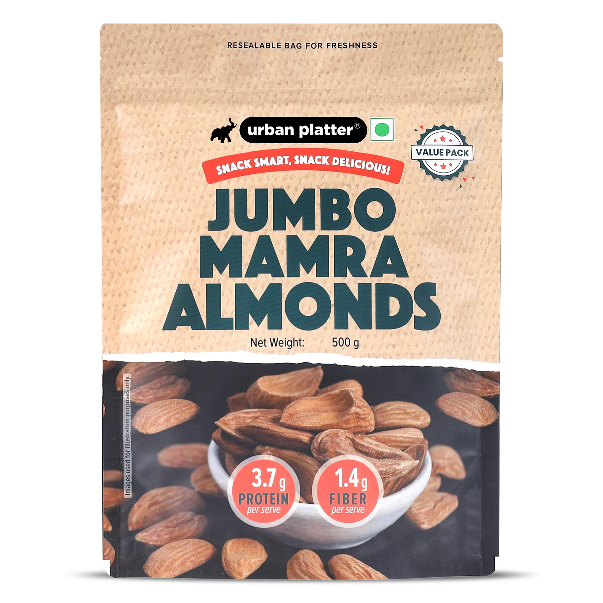 Jumbo Mamra Almonds, 500g (Superior Variety | Nutrient-Dense | Rich in Protein & Healthy Fats)