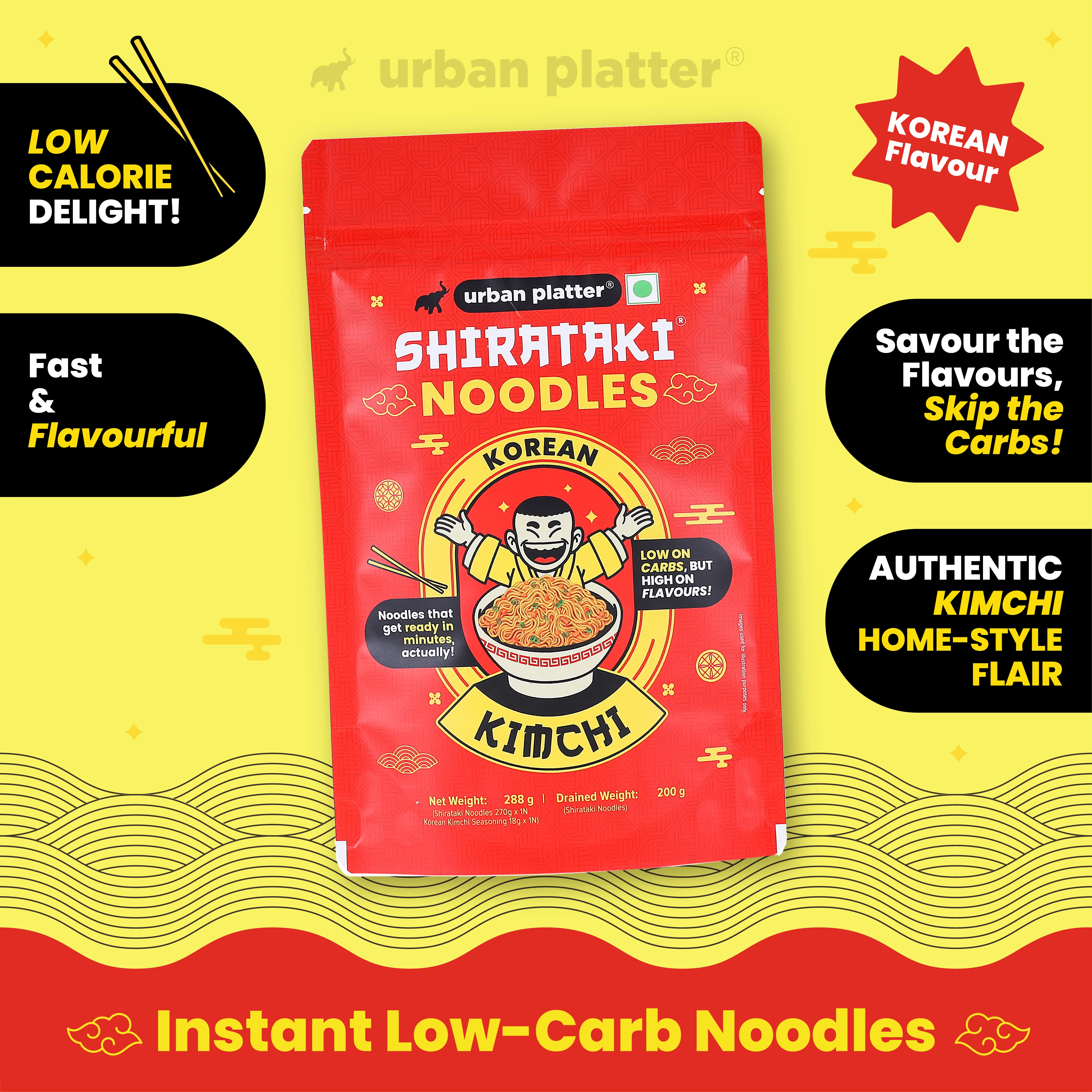 Korean Kimchi Shirataki Noodles, 288g (Keto-friendly, Low-Carb, Fat-free, Instant Noodles | Original Kimchi Flavour | Konjac Miracle Noodles) - Image 3