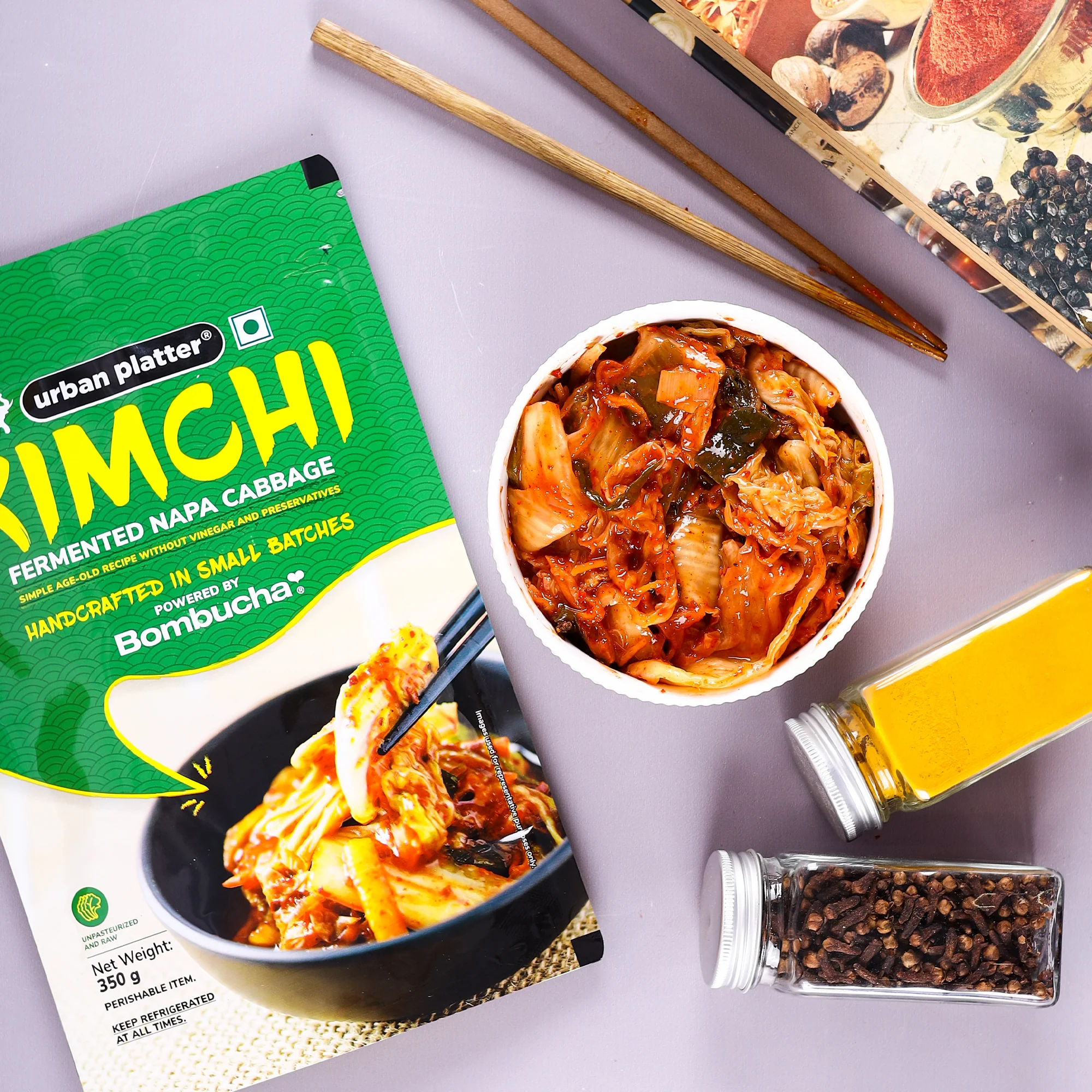 Korean Style Kimchi Fermented Nappa Cabbage, 350g [Raw,Powered by Bombucha] - Image 5