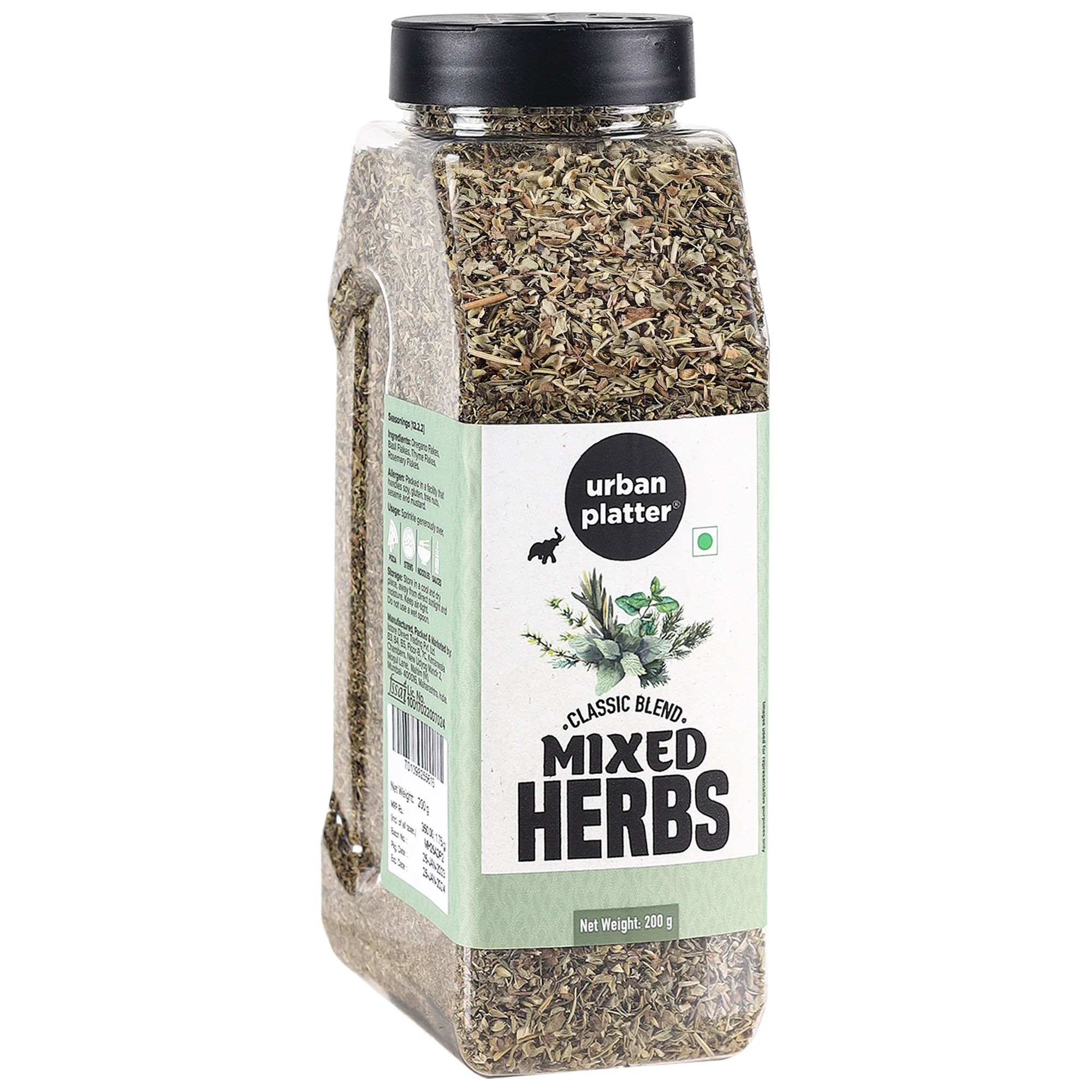 Mixed Herbs Shaker Jar, 200g (All Natural, Premium Quality, Seasoning Mix of Oregano, Rosemary, Basil, Thyme)