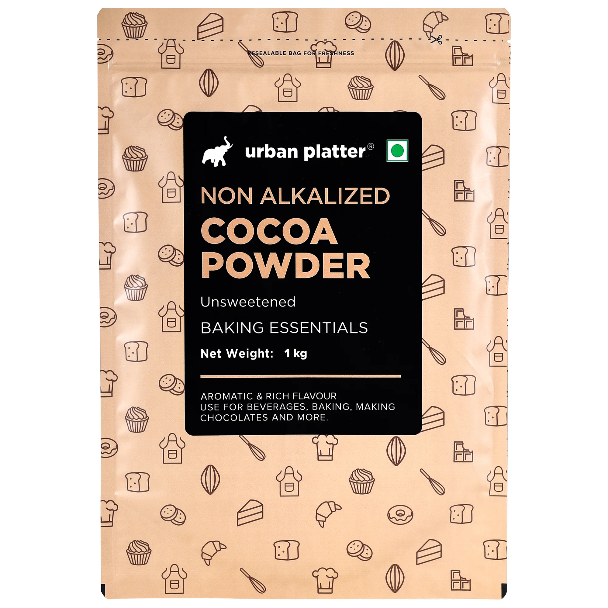 Natural Unsweetened Non Alkalized Cocoa Powder, 1Kg
