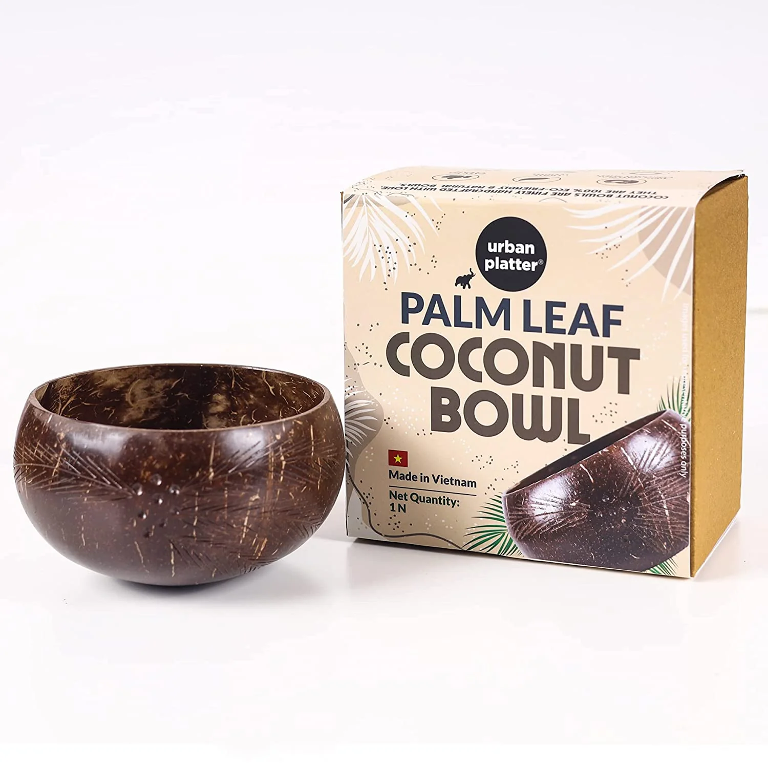 Palm Leaf Coconut Bowl, 1 Unit (Made in Vietnam | Light Weight | Jumbo Size | Eco-friendly)