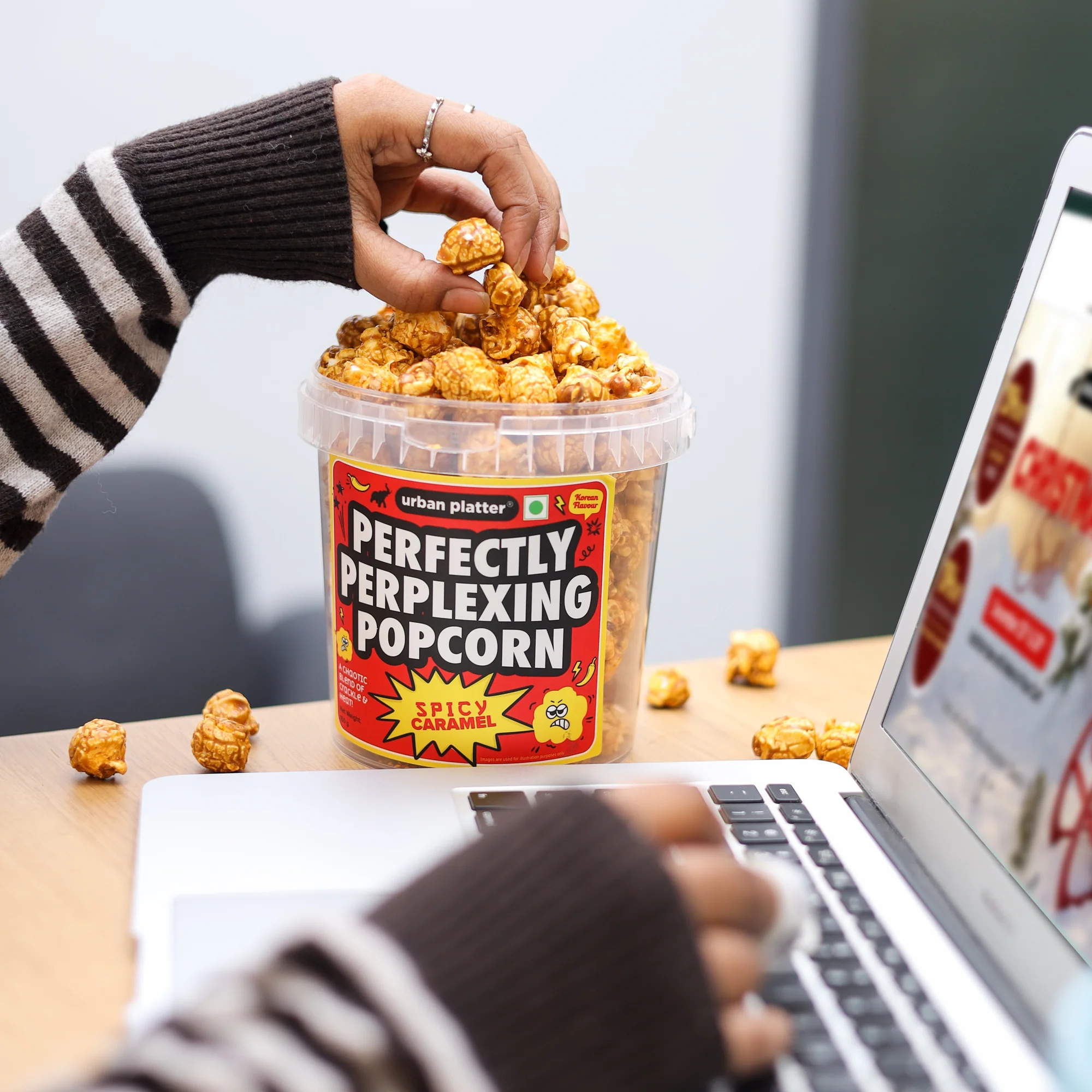 Perfectly Perplexing Popcorn - Spicy Caramel, 150g (Tub of Caramel Popcorn with Bold Korean Style Spice, Ready to eat snack) - Image 3