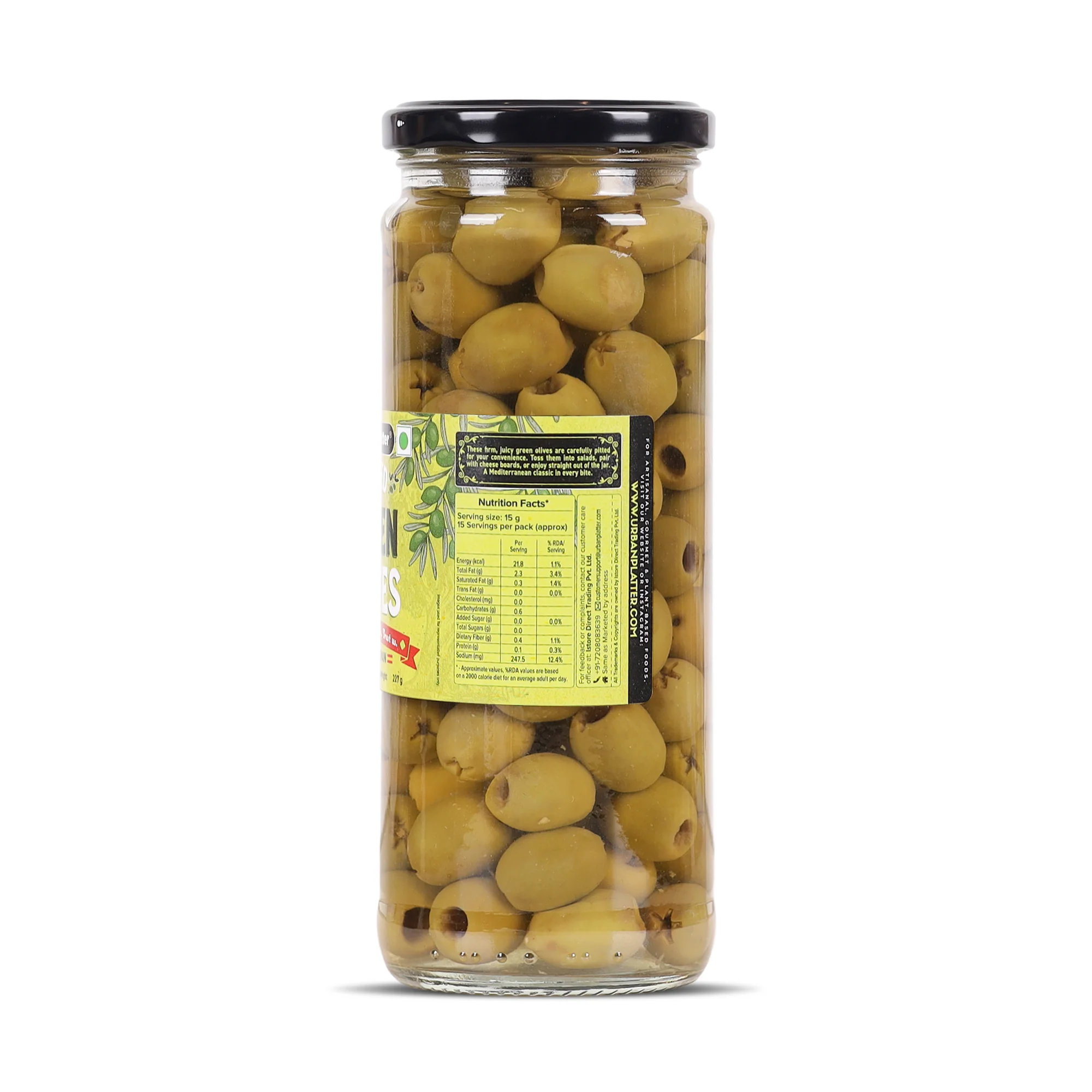Pitted Green Spanish Olives, 430g (Whole & Seedless | Crisp & Tangy Mediterranean Flavour | Great for Salads, Mezze, Sandwiches & Snacking) - Image 3