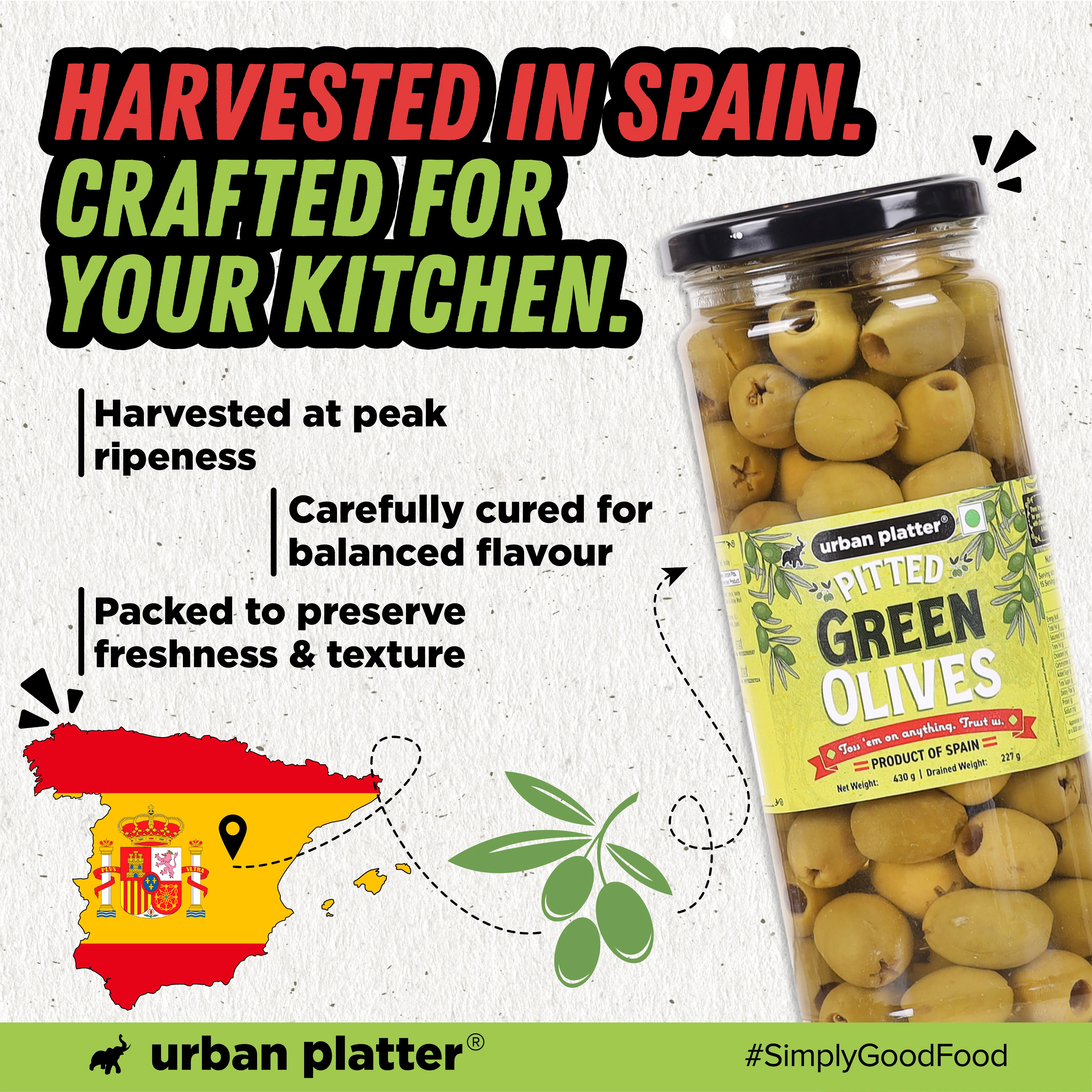 Pitted Green Spanish Olives, 430g (Whole & Seedless | Crisp & Tangy Mediterranean Flavour | Great for Salads, Mezze, Sandwiches & Snacking) - Image 6