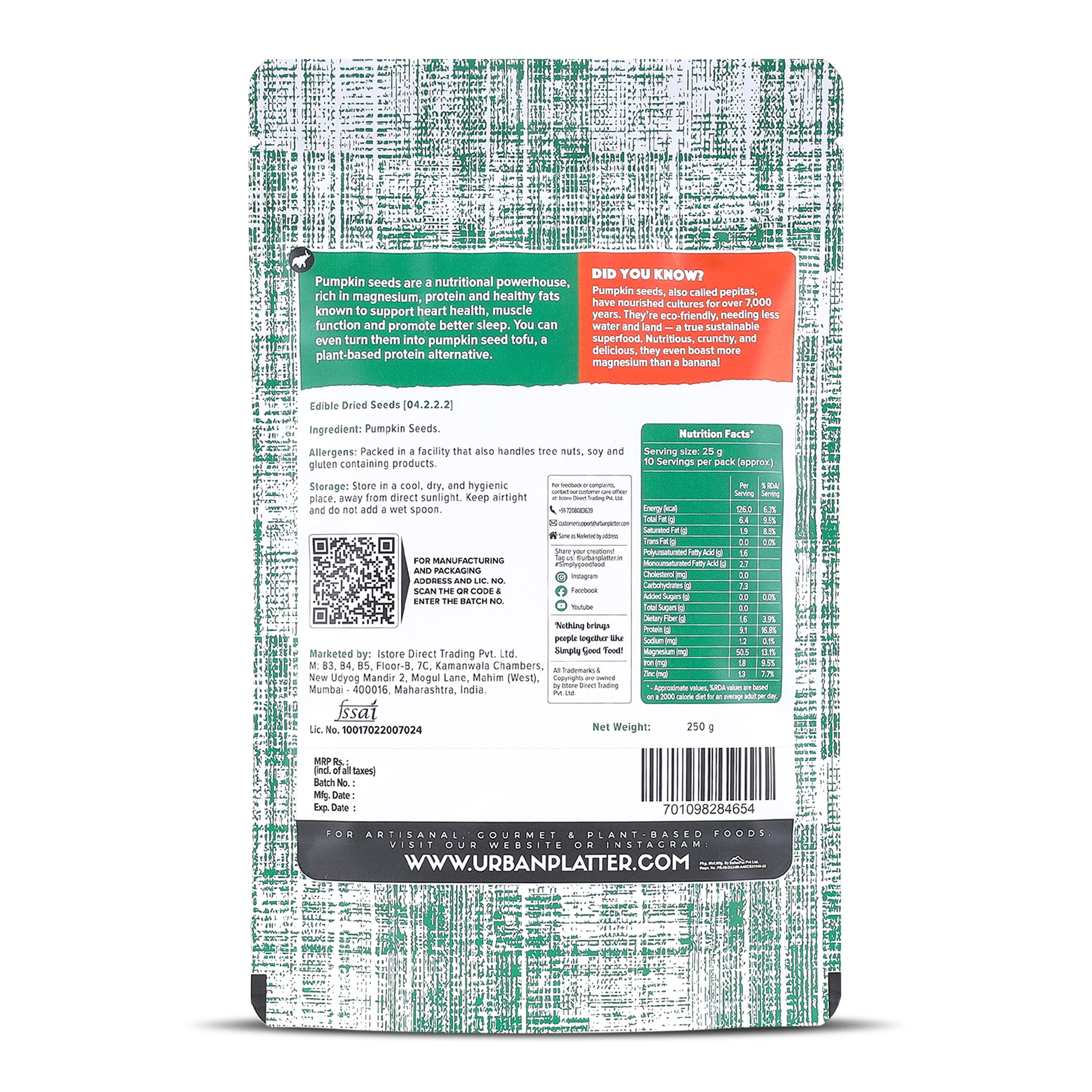 Pumpkin Seeds, 250g (Pepitas | Naturally Rich in Protein & Healthy Fats | Snack, Sprinkle & Bake) - Image 2