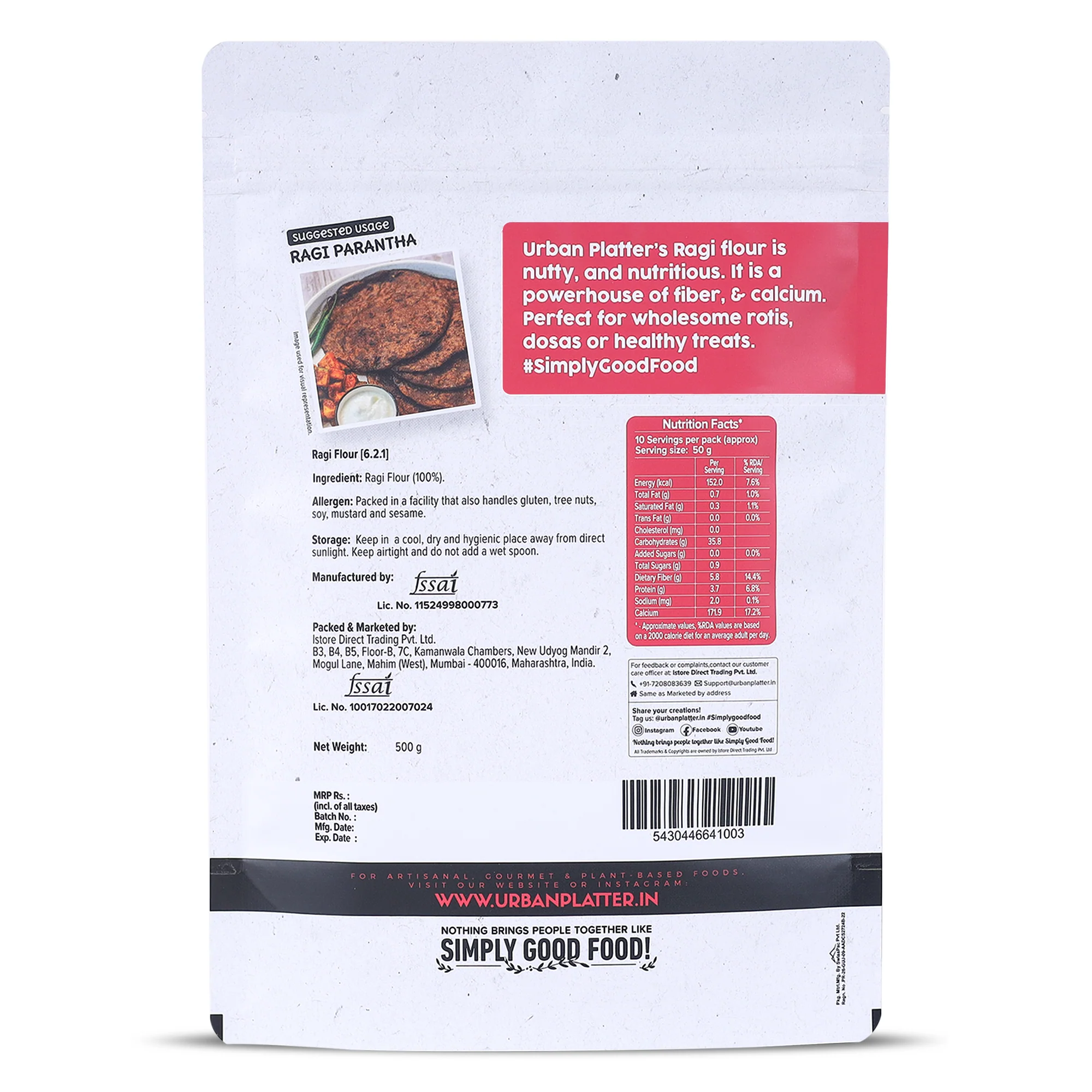 Ragi Flour, 500g (Nachni Atta | Finger Millet Flour | Ancient Supergrain | Good Source of Calcium, Iron and Fibre) - Image 2