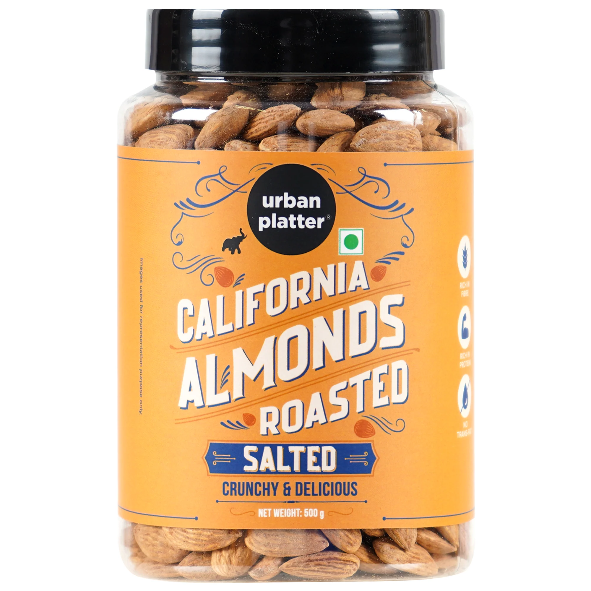 Roasted & Lightly Salted California Almonds, 500g [Seasoned with Pink salt | Healthy snacking | Crunchy | Oven Roasted]