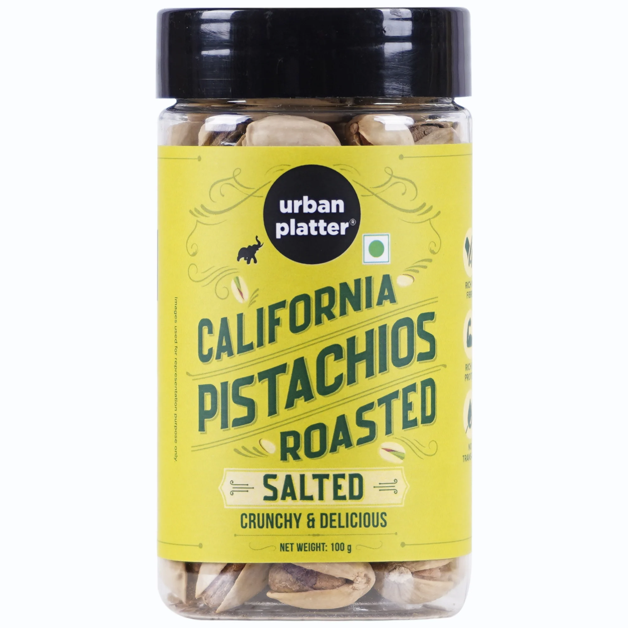 Roasted Salted California Pistachios, 100g [Lightly Salted | Premium California Pistachios In Shell | Rich in Fibre | Rich in Protein | Add to Fruit Salads, Oatmeals, Trail Mixes, Desserts, Baked Goods]