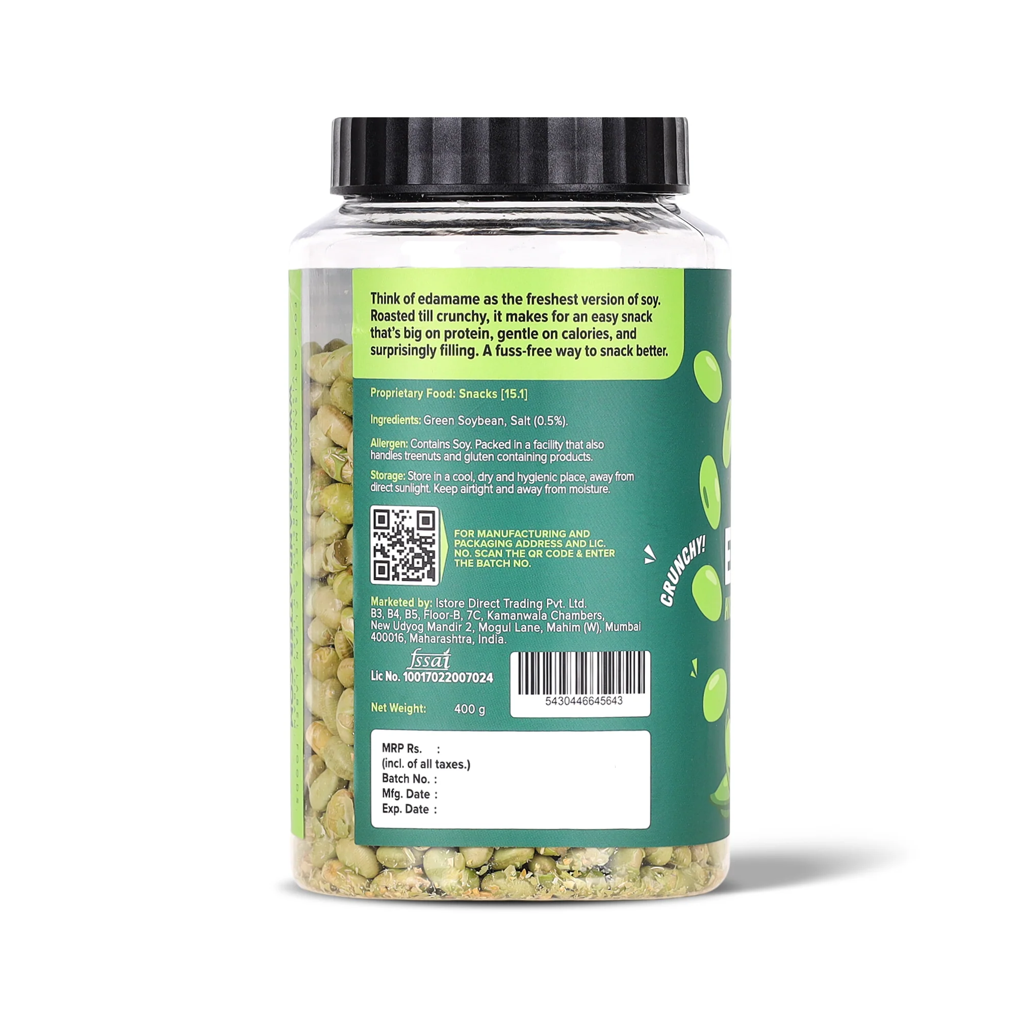 Roasted Salted Edamame, 400g (46% Protein, 14% Fiber, Lightly Salted Young Green Soybeans, Highest Plant Protein Supersnack) - Image 2