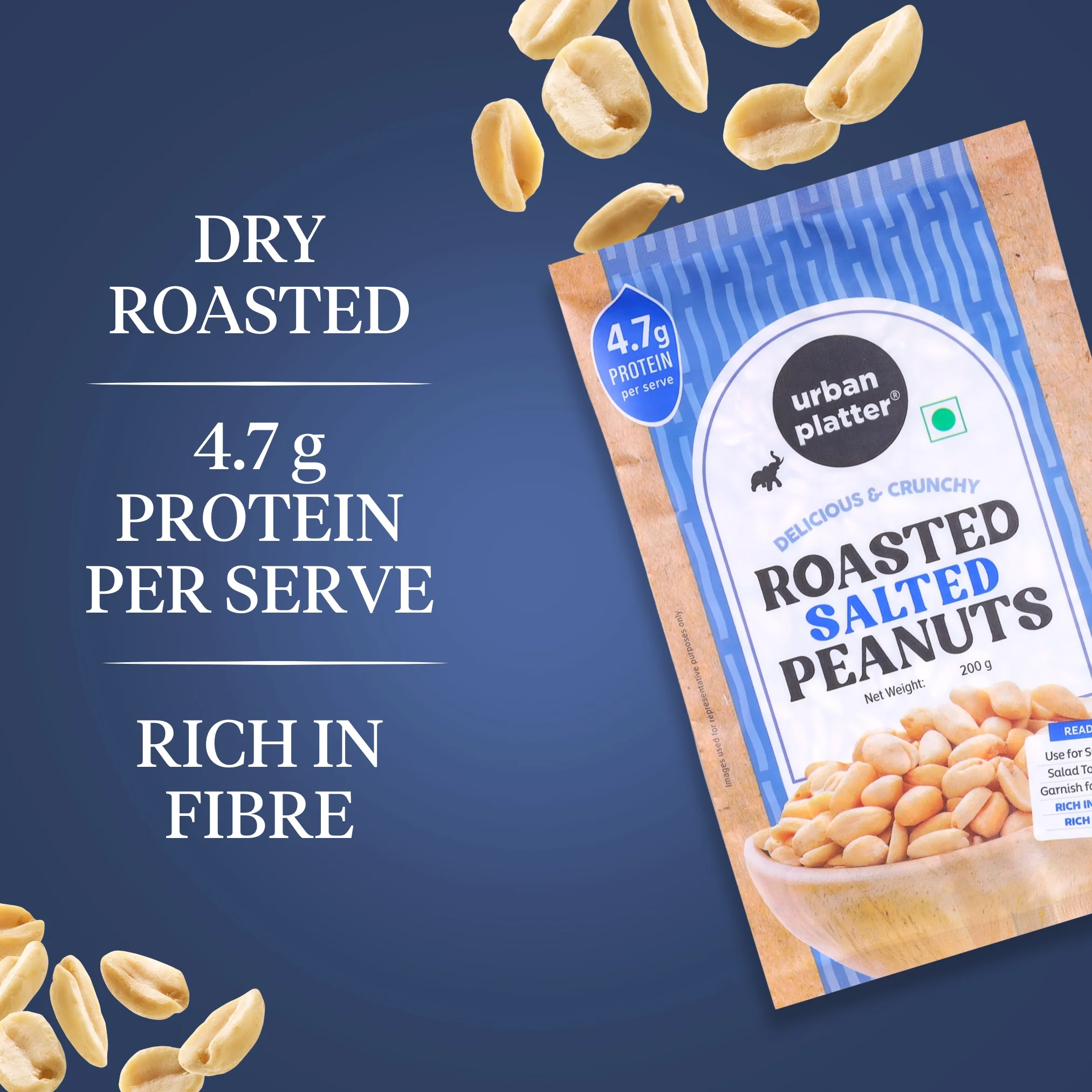 Roasted Salted Peanuts, 1Kg [Grade A Peanuts, Groundnut, Singdana, Skin Removed, Vacuum Packed, Fresh, Product of Bharuch] - Image 3