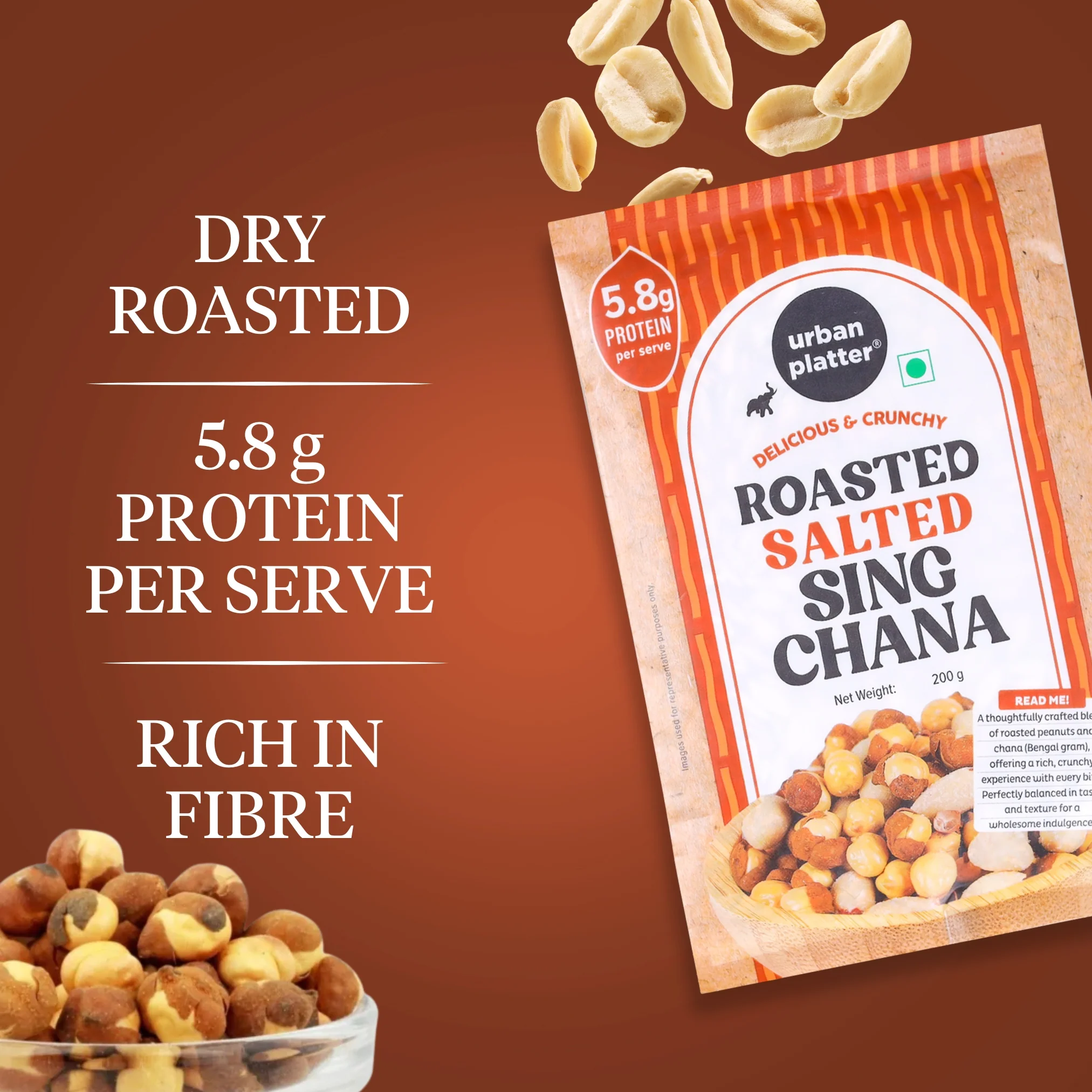 Roasted Salted Sing Chana, 200g (The OG Indian Protein-rich Healthy Snack | Vacuum Packed) - Image 4