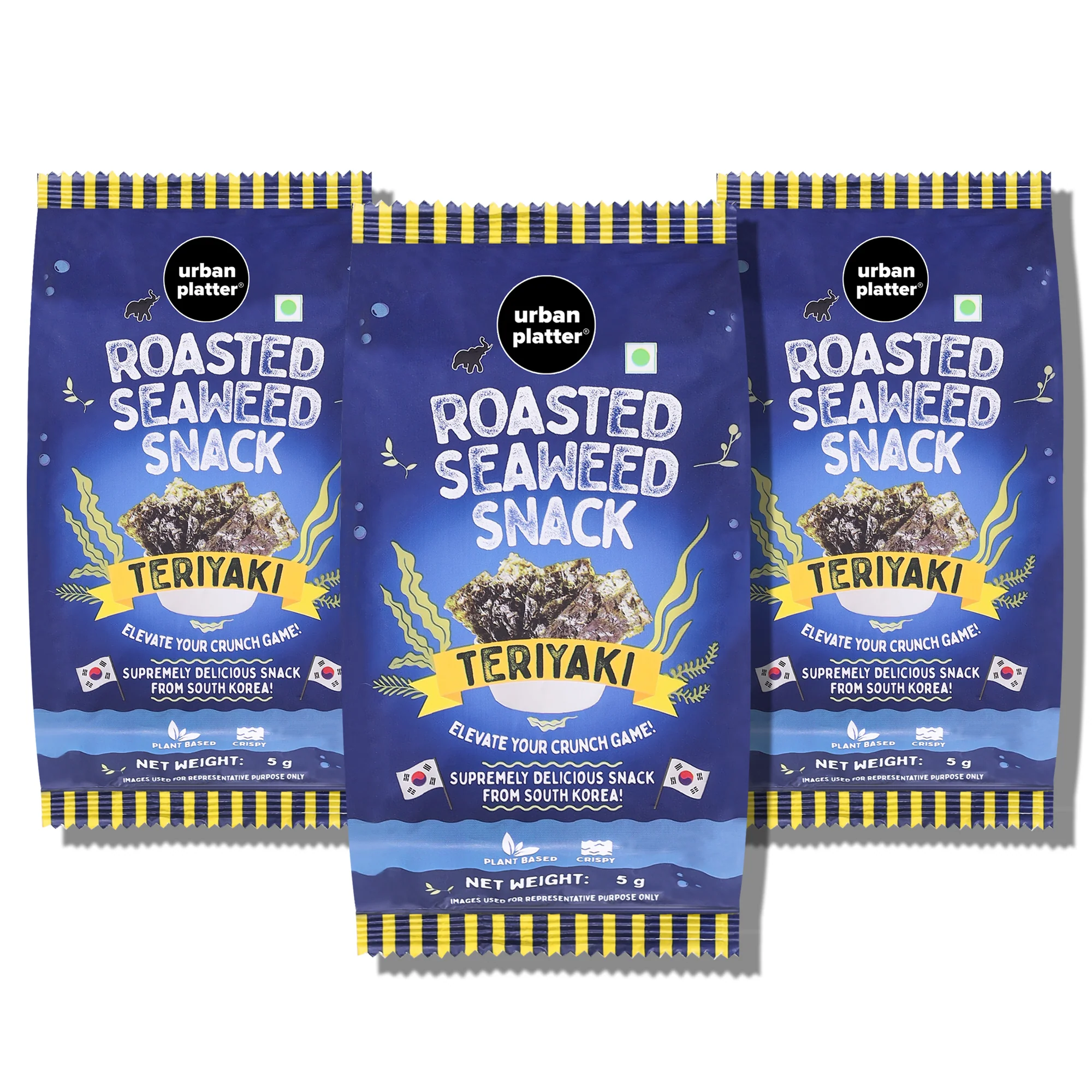 Roasted Seaweed Snack - Teriyaki, 5g (Pack of 3, Ready to eat snack | Crispy Umami Nori Chips | Spicy Teriyaki Flavour)