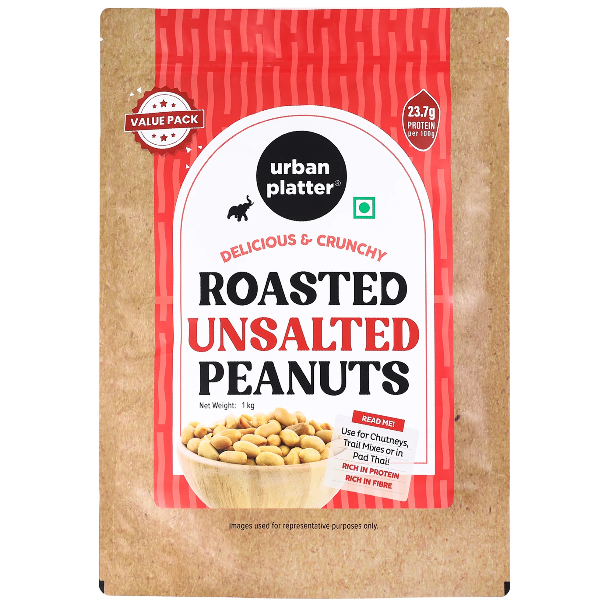 Roasted Unsalted Peanuts, 1kg (Skin Removed | Vacuum Packed | Product of Bharuch)