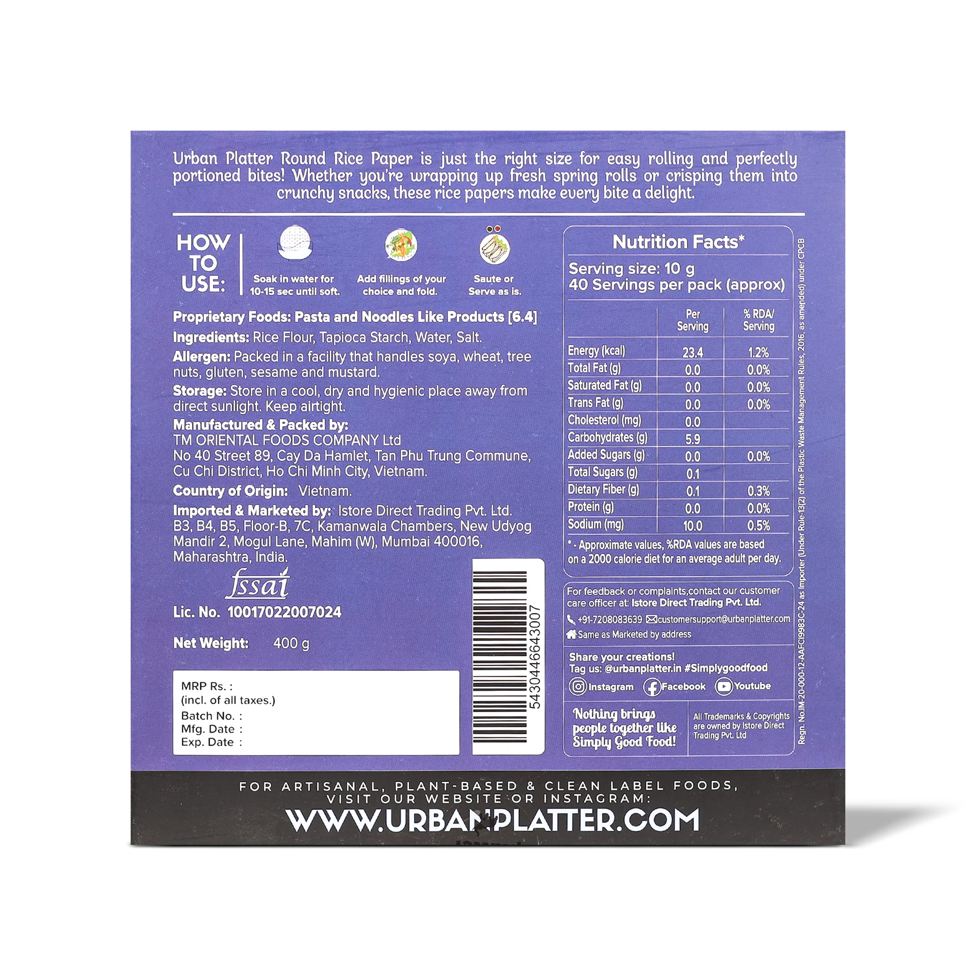 Round Rice Paper Sheets, 400g (Vietnamese Spring Roll Wrappers, Gluten-free, 22 cm Each, 35-40 Sheets per pack) - Image 2