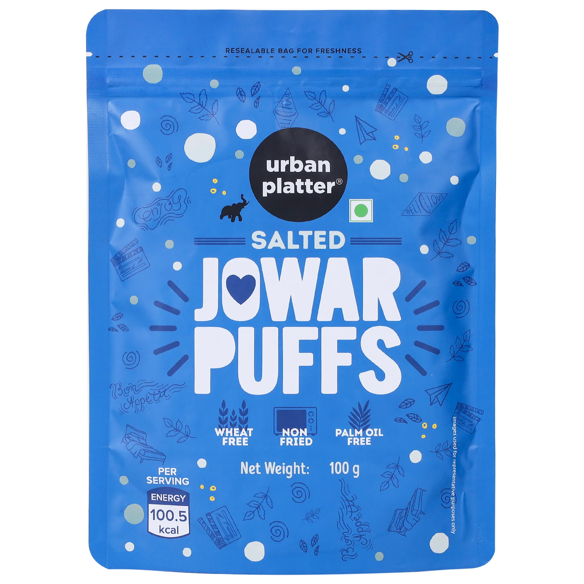 Jowar Puffs, 100g (Gluten-free, Palm-oil-free, Baked, Not Fried, Light & Crunchy, Made from Sorghum)