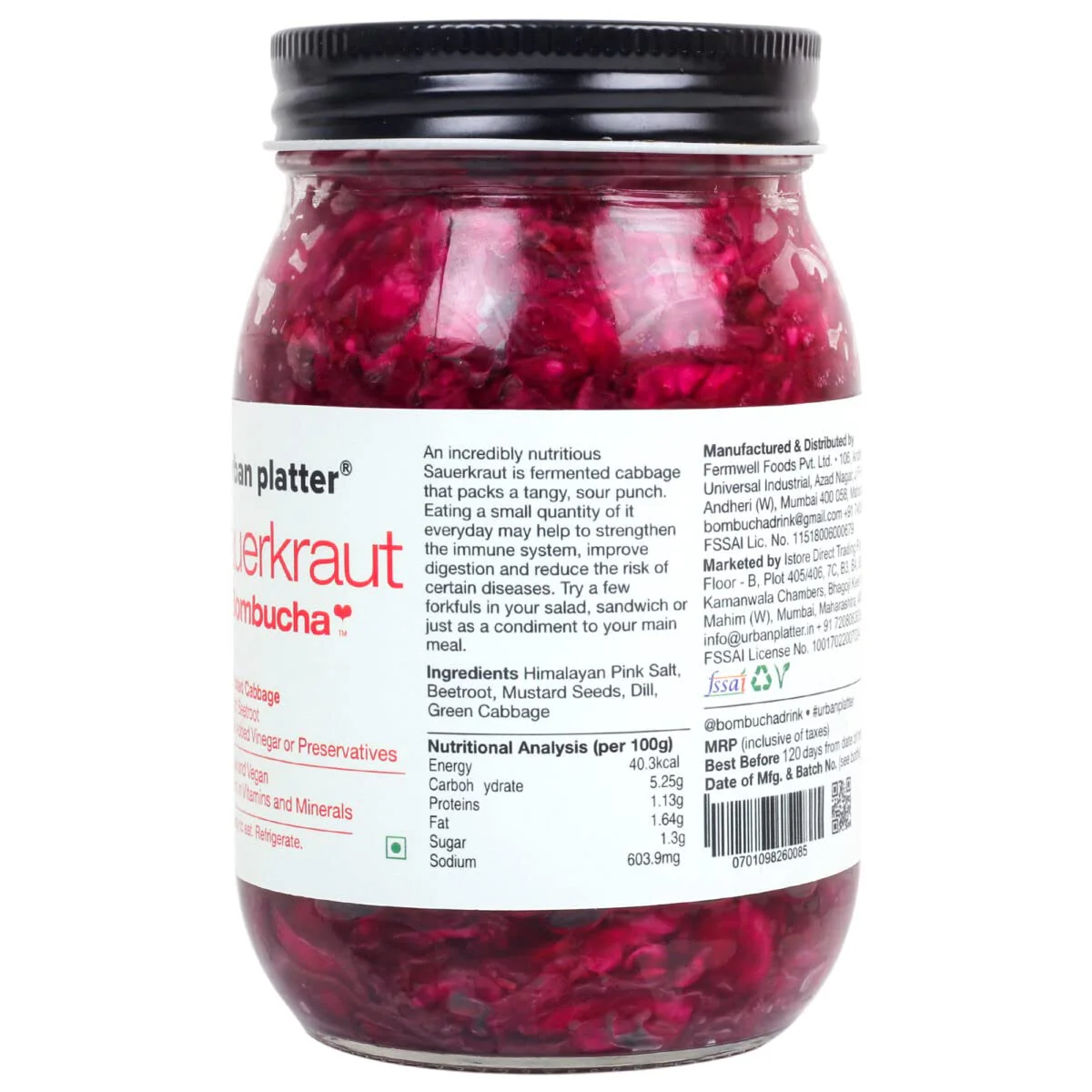 Sauerkraut Original Pickled Probiotic Cabbage with Beetroot, 450g (Raw, Organic & Powered by Bombucha) - Image 3