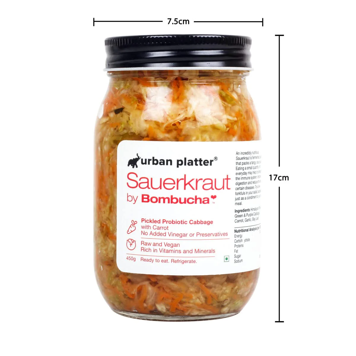 Sauerkraut Original Pickled Probiotic Cabbage with Carrot, 450g (Raw, Organic | Powered by Bombucha) - Image 5