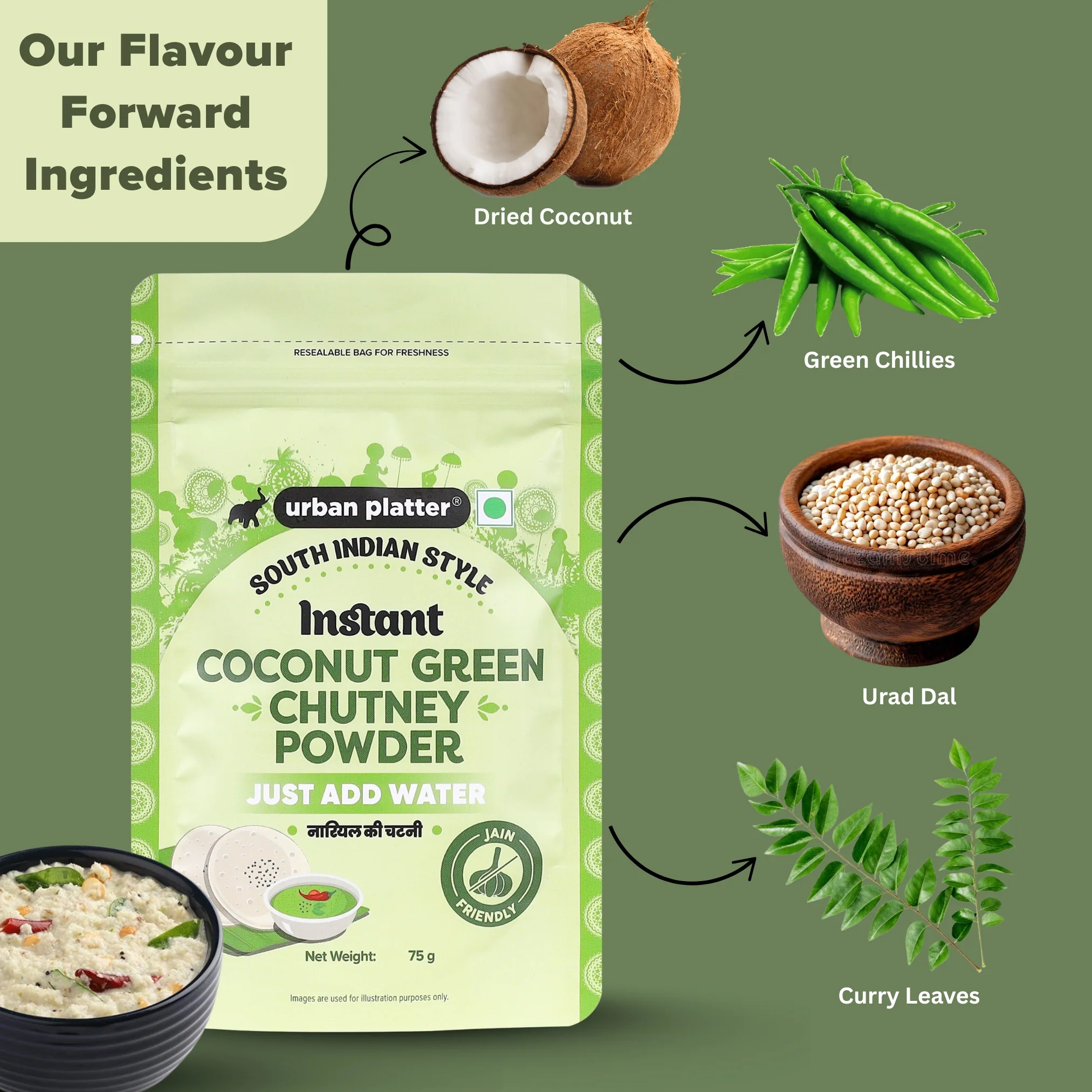 South Indian Style Instant Coconut Green Chutney Powder, 200g [Nariyal ki Chutney, Just Add Water] - Image 5