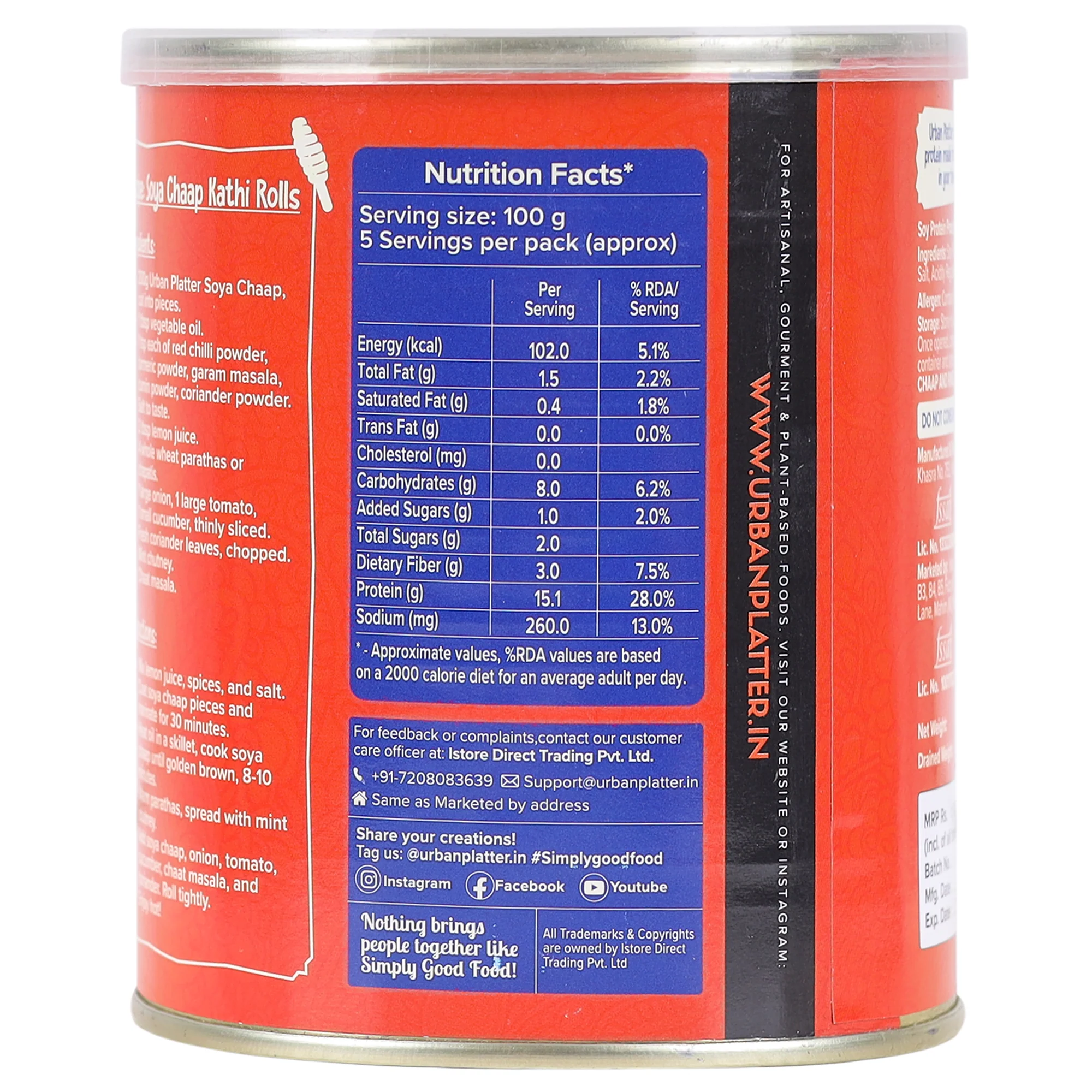 Soya Chaap in Brine, 800g (Canned | Chunks on Stick | Drained Weight - 500g, Rich in Plant Protein| Soy Chap) - Image 3
