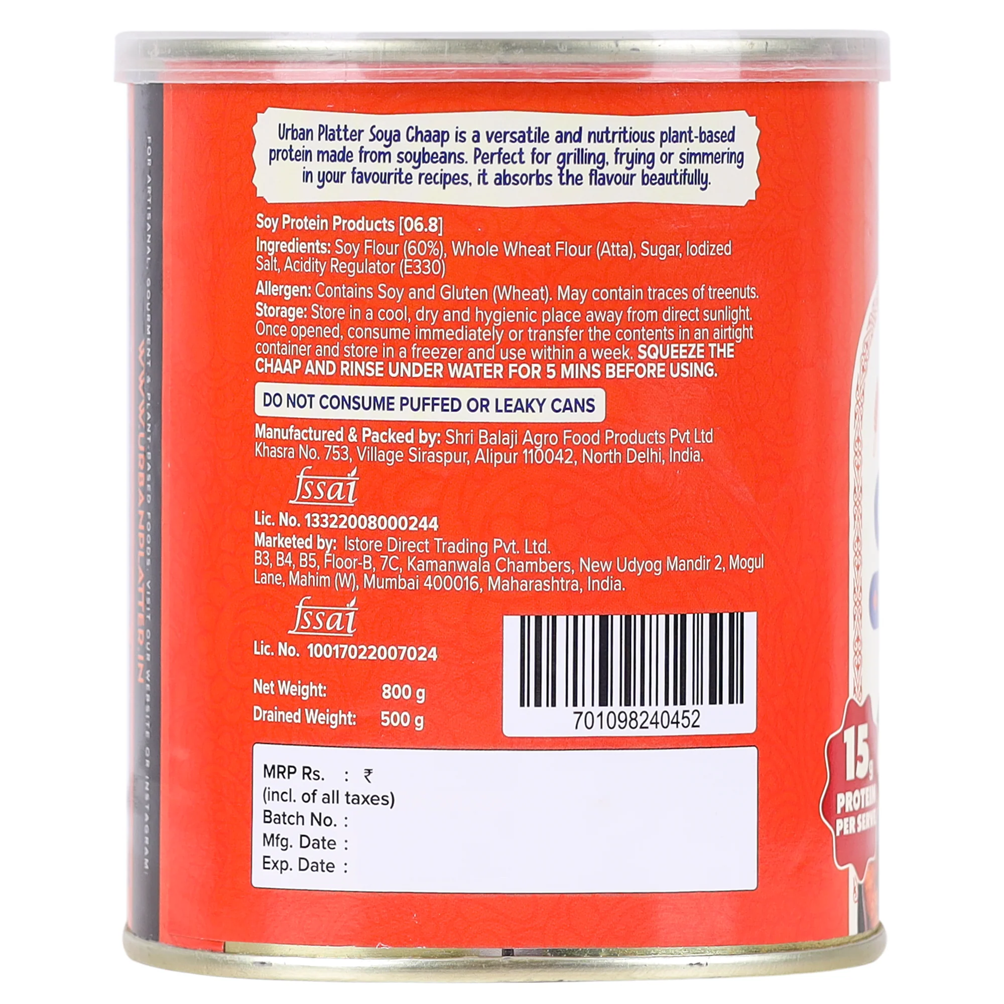 Soya Chaap in Brine, 800g (Pack of 2)(Canned | Chunks on Stick | Drained Weight - 500g, Rich in Plant Protein| Soy Chap) - Image 2