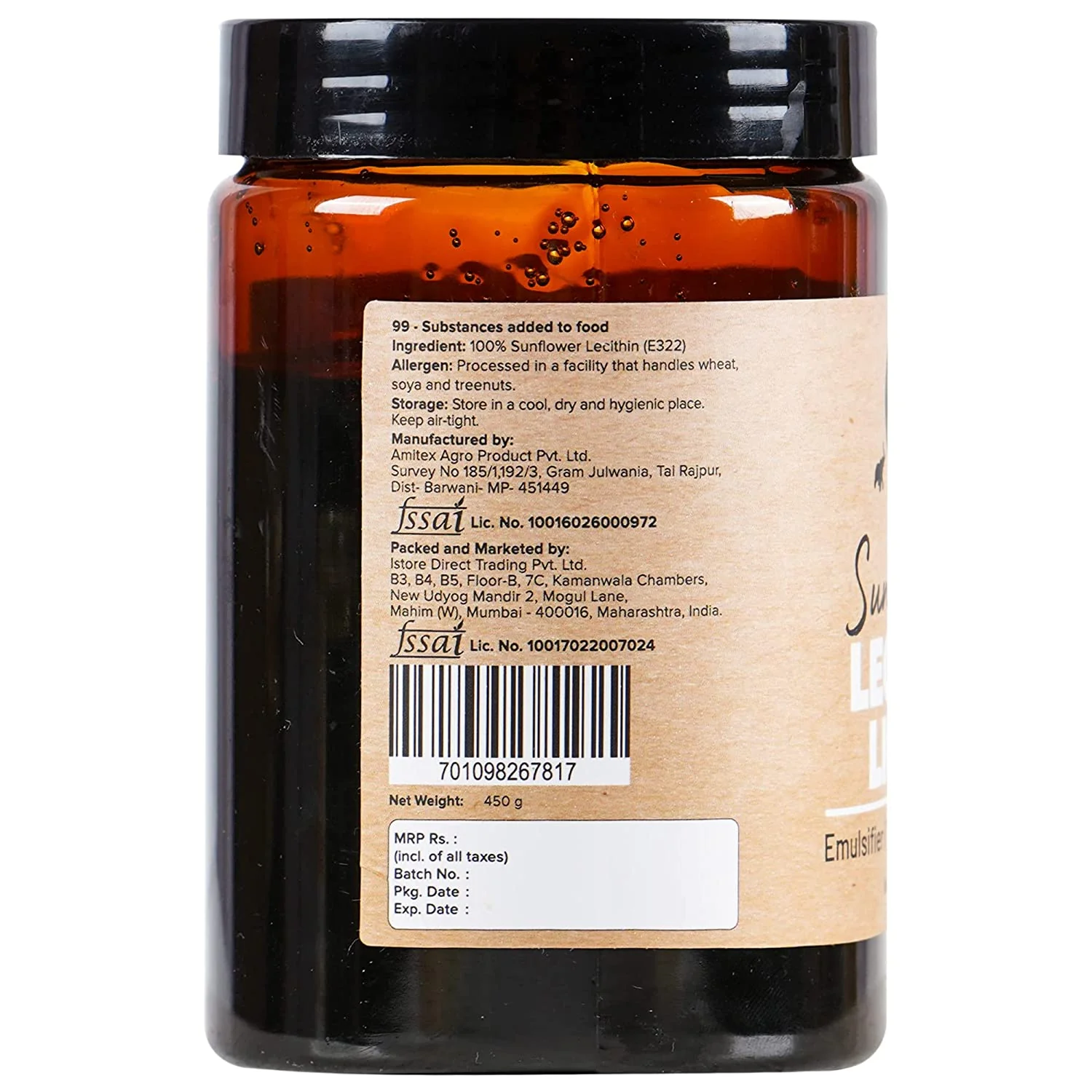 Sunflower Lecithin Liquid, 450g (Emulsifier|Thickener|Stabiliser|Natural Food Additive|Add to bakery products, chocolate, confectionery products) - Image 2