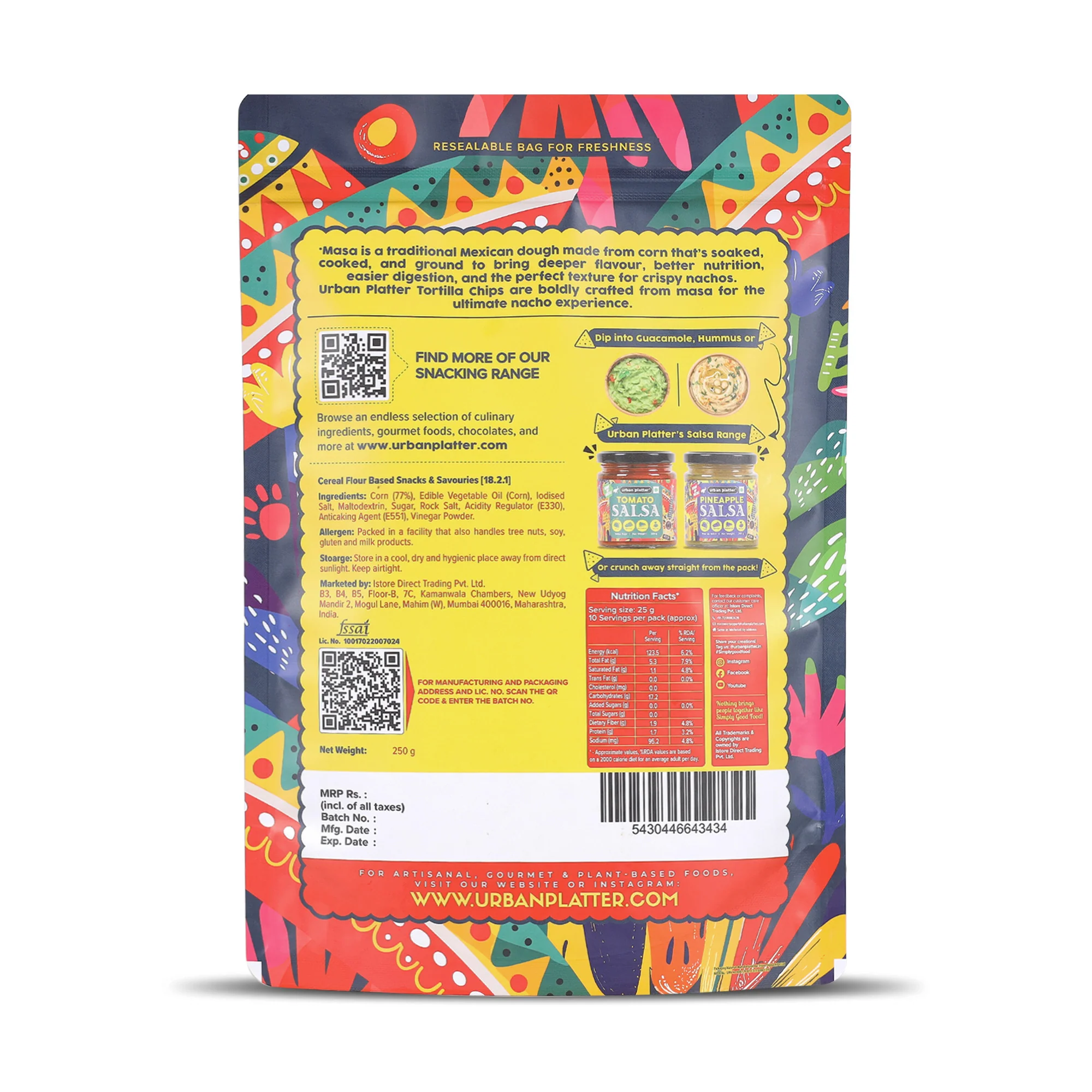 Tortilla Chips, 250g (Made with Masa Flour, Palm-oil-free, Gluten-free, Lightly Salted Nacho Chips) - Image 2