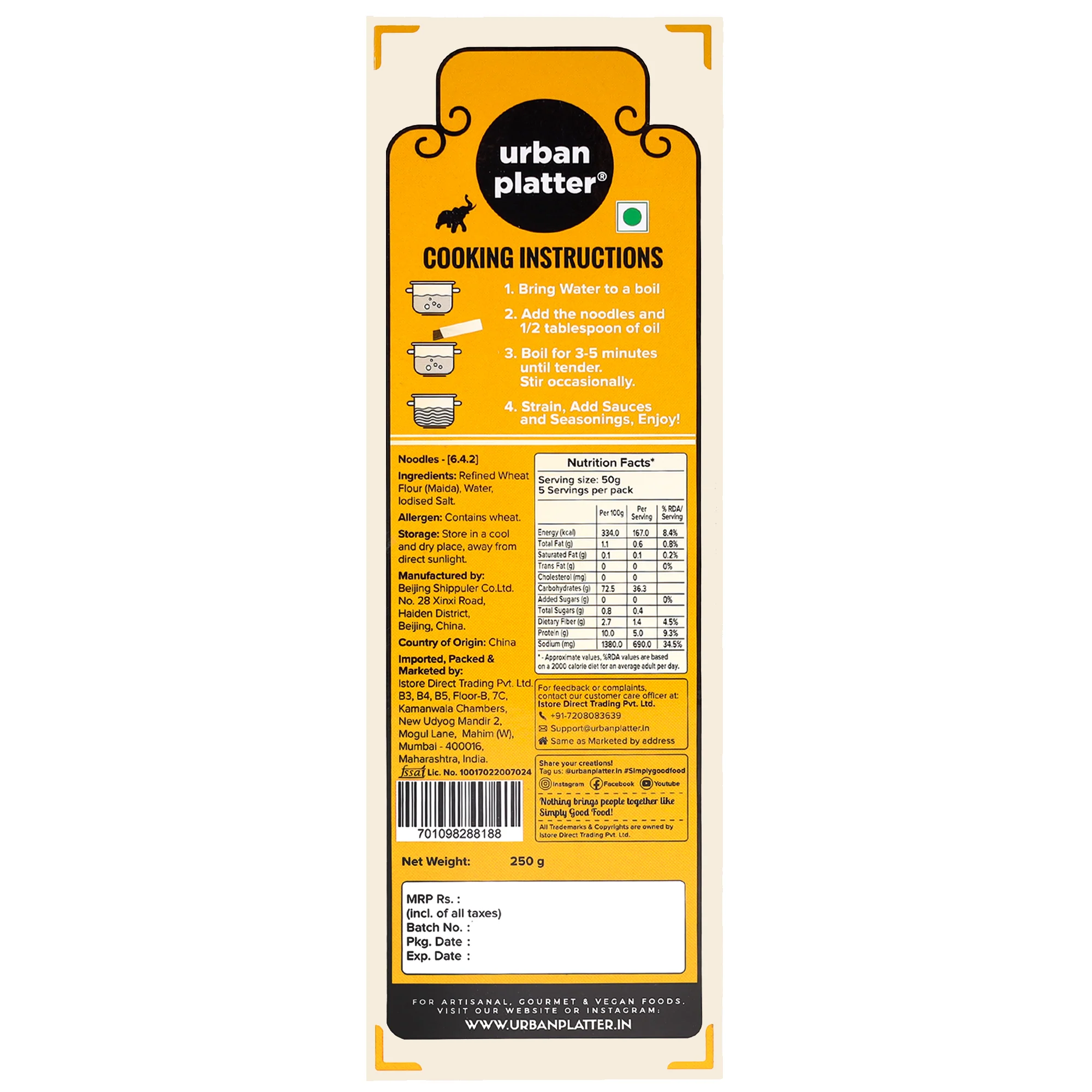 Udon Noodles, 250g (Thick Wheat Noodles, Ideal for Asian Preparations, No Added Preservatives) - Image 4