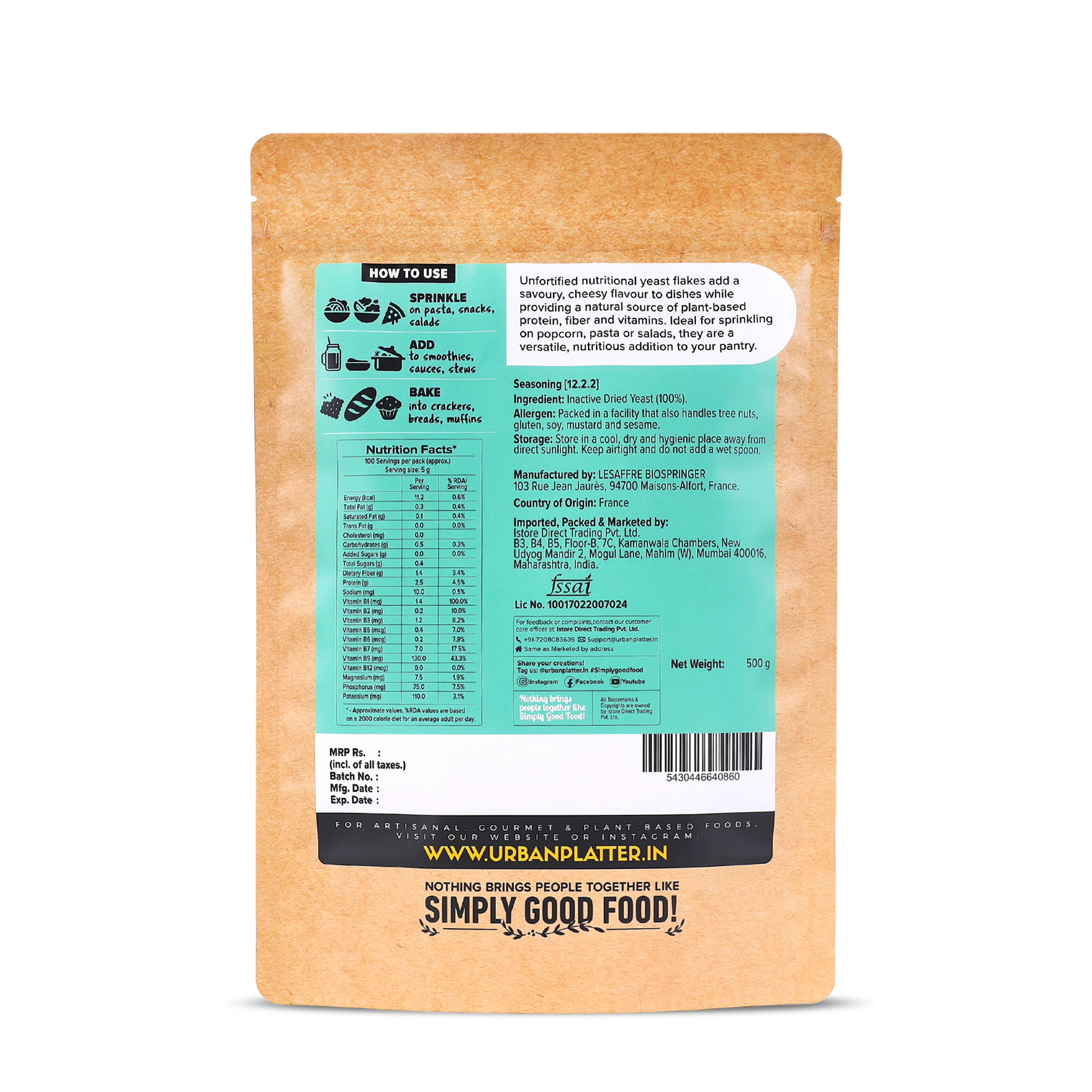 Unfortified Nutritional Yeast Flakes, 500 g (Plant Based | Nutty and Cheesy | Nooch) - Image 3