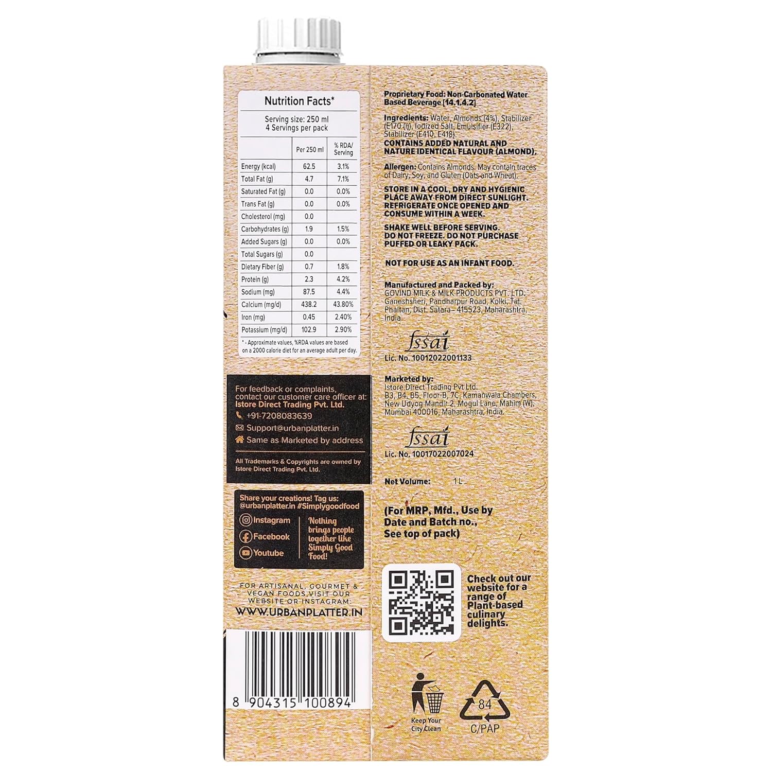 Almond Milk, 1 Litre, Pack of 6 (Unsweetened | Lactose-Free | Plant-Based Milk Alternative | Works Beautifully in Tea and Coffee) - Image 3
