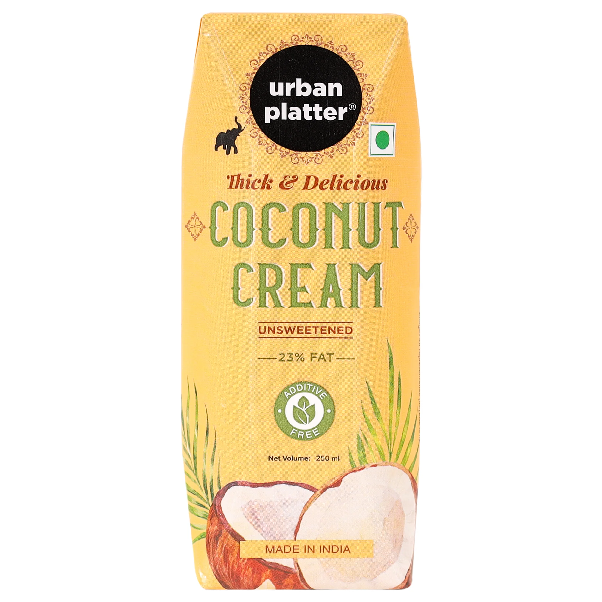 Unsweetened Coconut Cream, 250ml [ 23% Fat, Additive-Free, Made in India, 100% Pure & Thick, Clean Label]