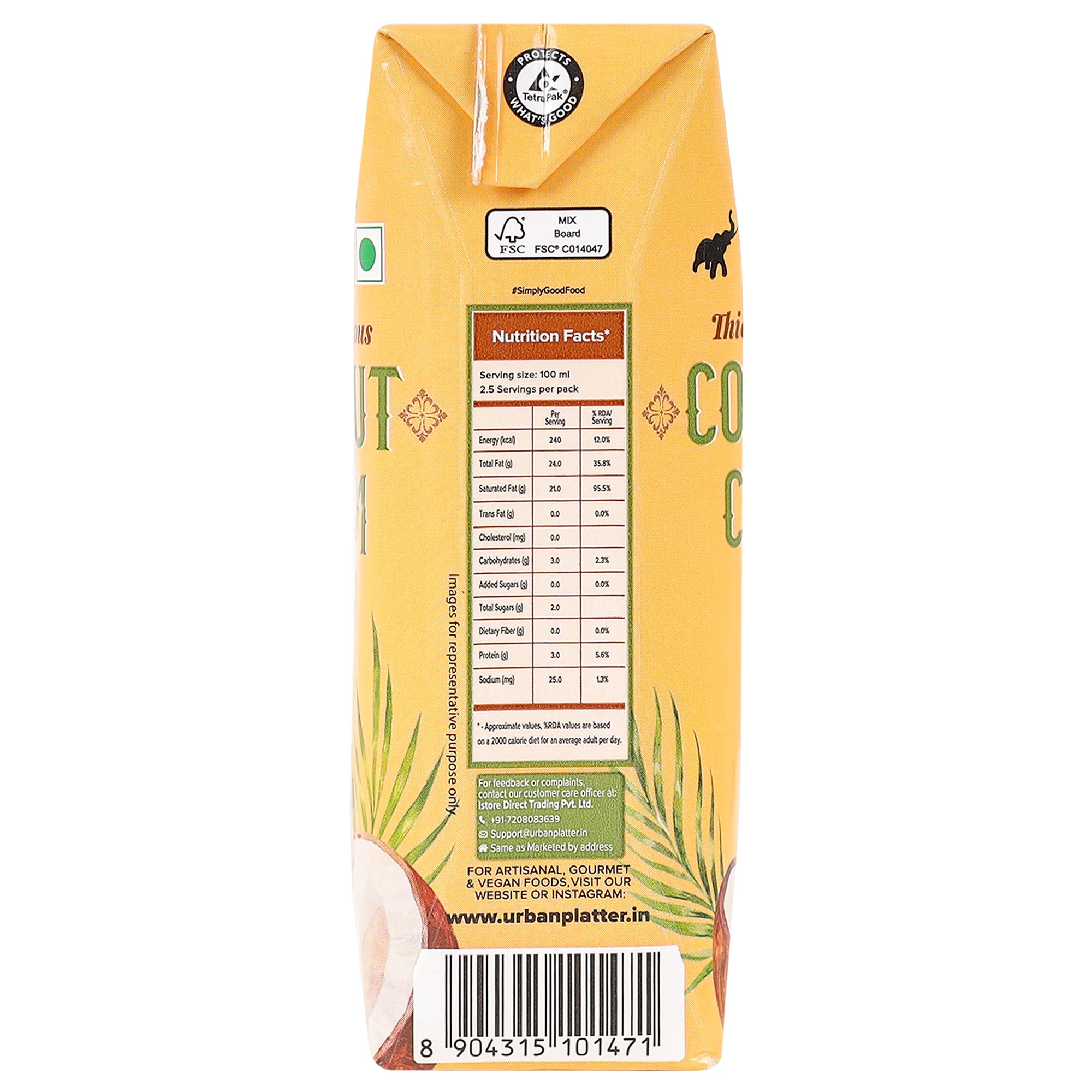 Unsweetened Coconut Cream, 250ml [ 23% Fat, Additive-Free, Made in India, 100% Pure & Thick, Clean Label] - Image 2