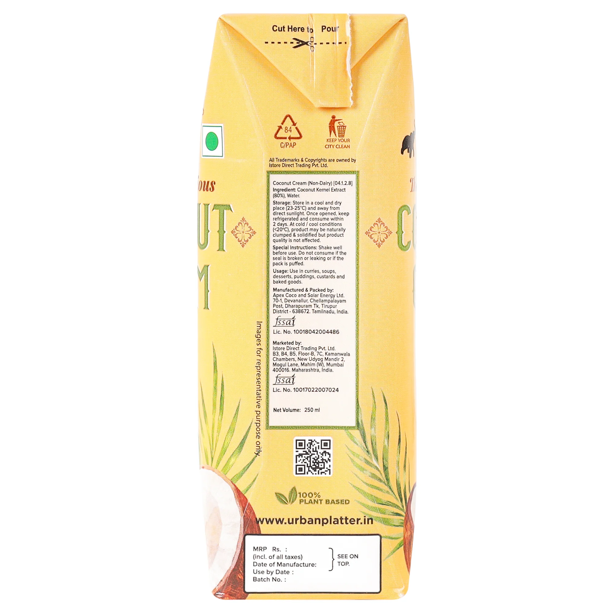 Coconut Cream, 250ml (Additive Free | 23% Fat | Pack of 21) - Image 3