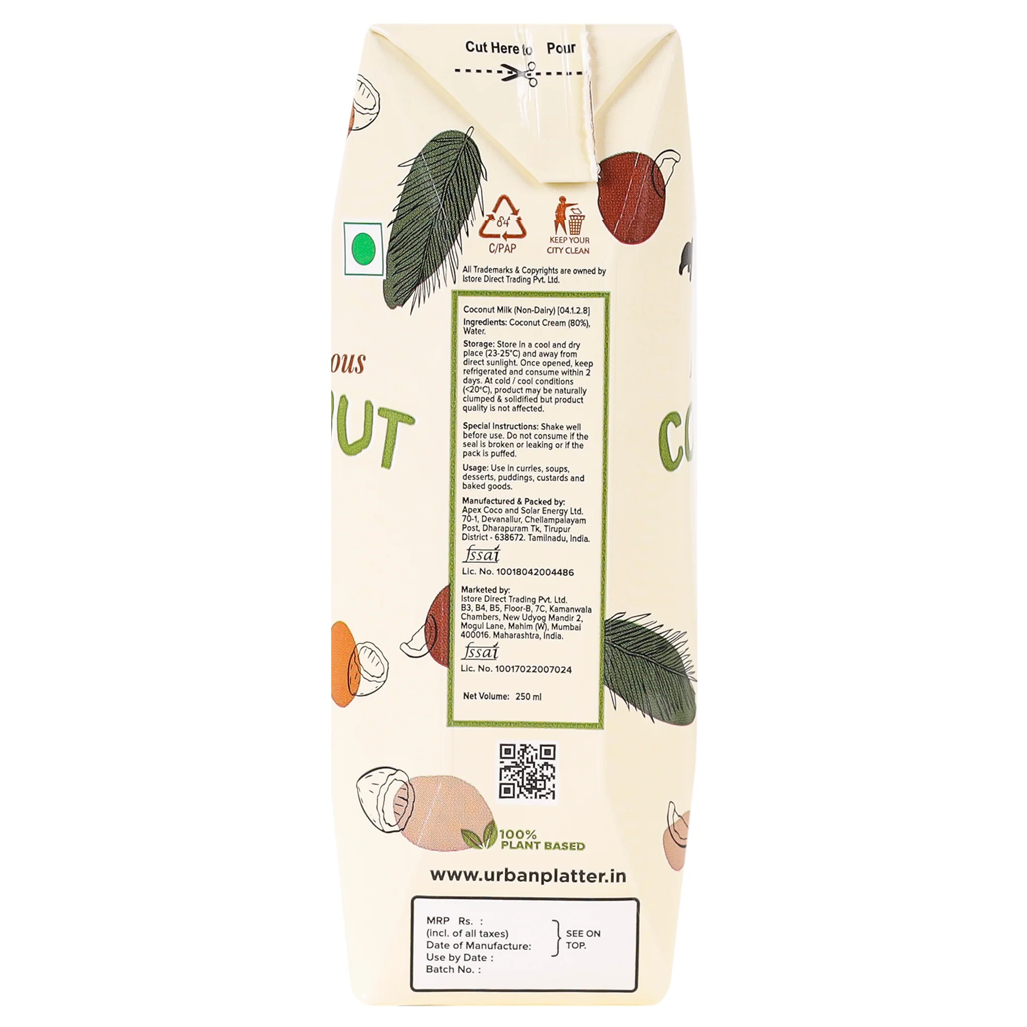 Coconut Milk, 250ml, Pack of 3 (18% Fat, 100% Natural & Unsweetened, Ideal for Curries, Baking & Desserts) - Image 2