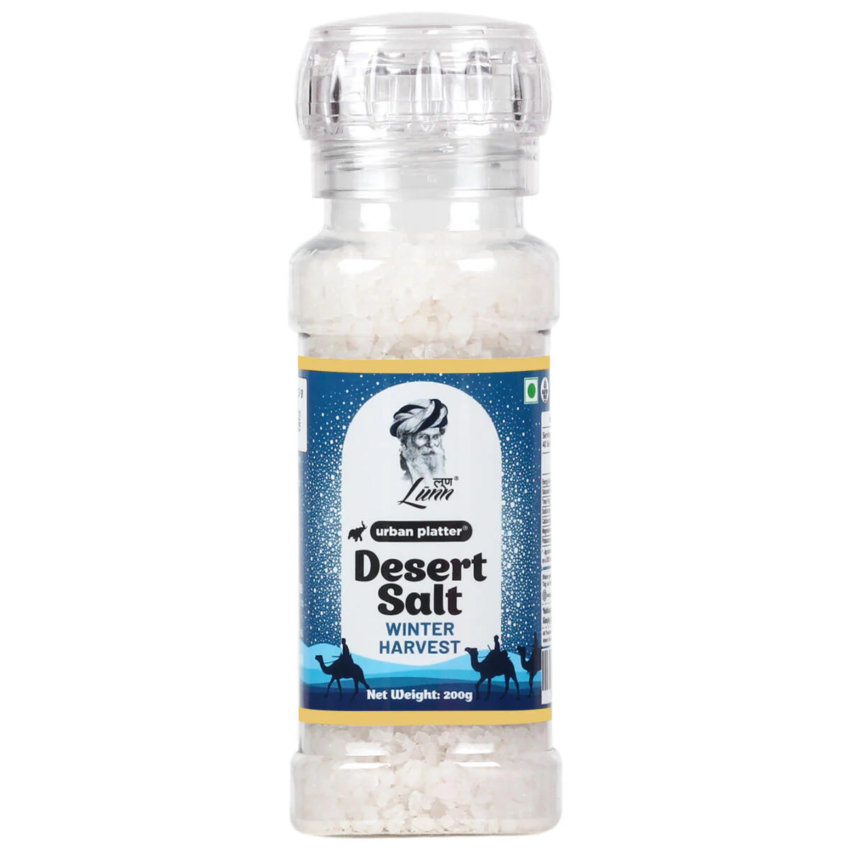 Winter Harvest Desert Salt Grinder, 200g (Powdered By Lunn | Winter Harvest | Sparkling White Crystals | Longer Dried Salt)
